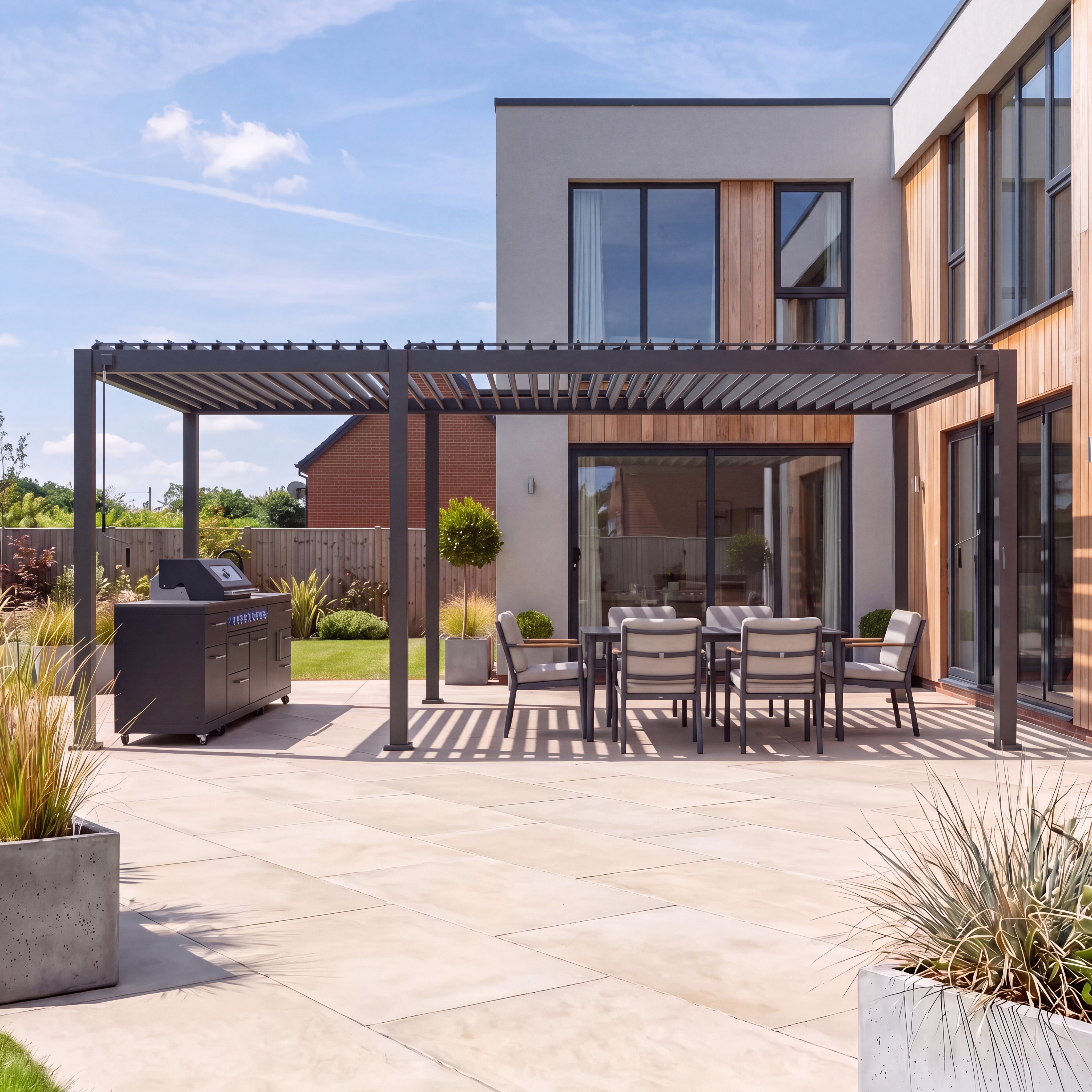 Nova - Titan Free Standing "2+4" 6.0*3.0M Rectangular Manually Operated Pergola - Grey