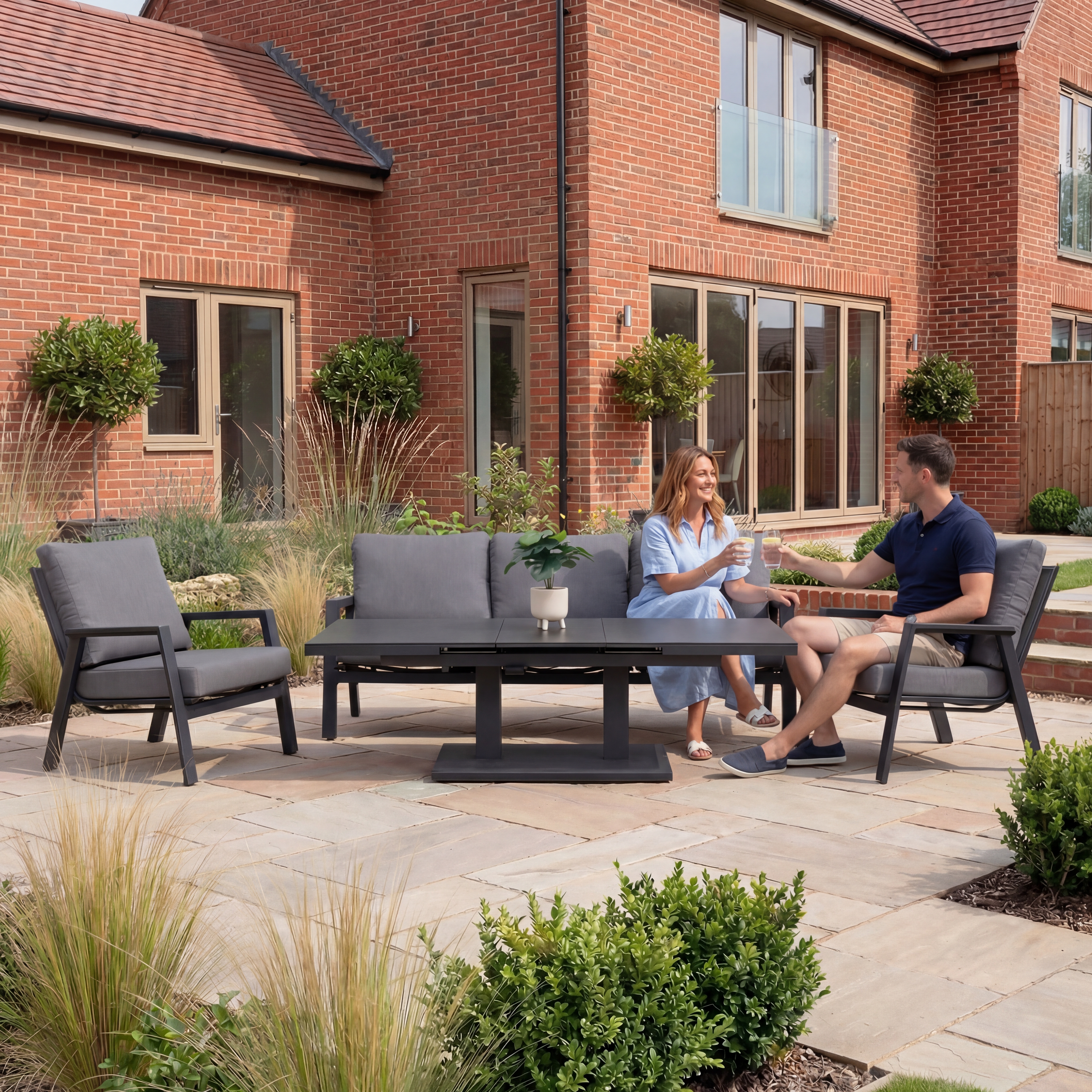 Nova - Zara 3 Seater Sofa Lounge Dining Set with Rectangular Extending Rising Table - Grey thumbnail 2