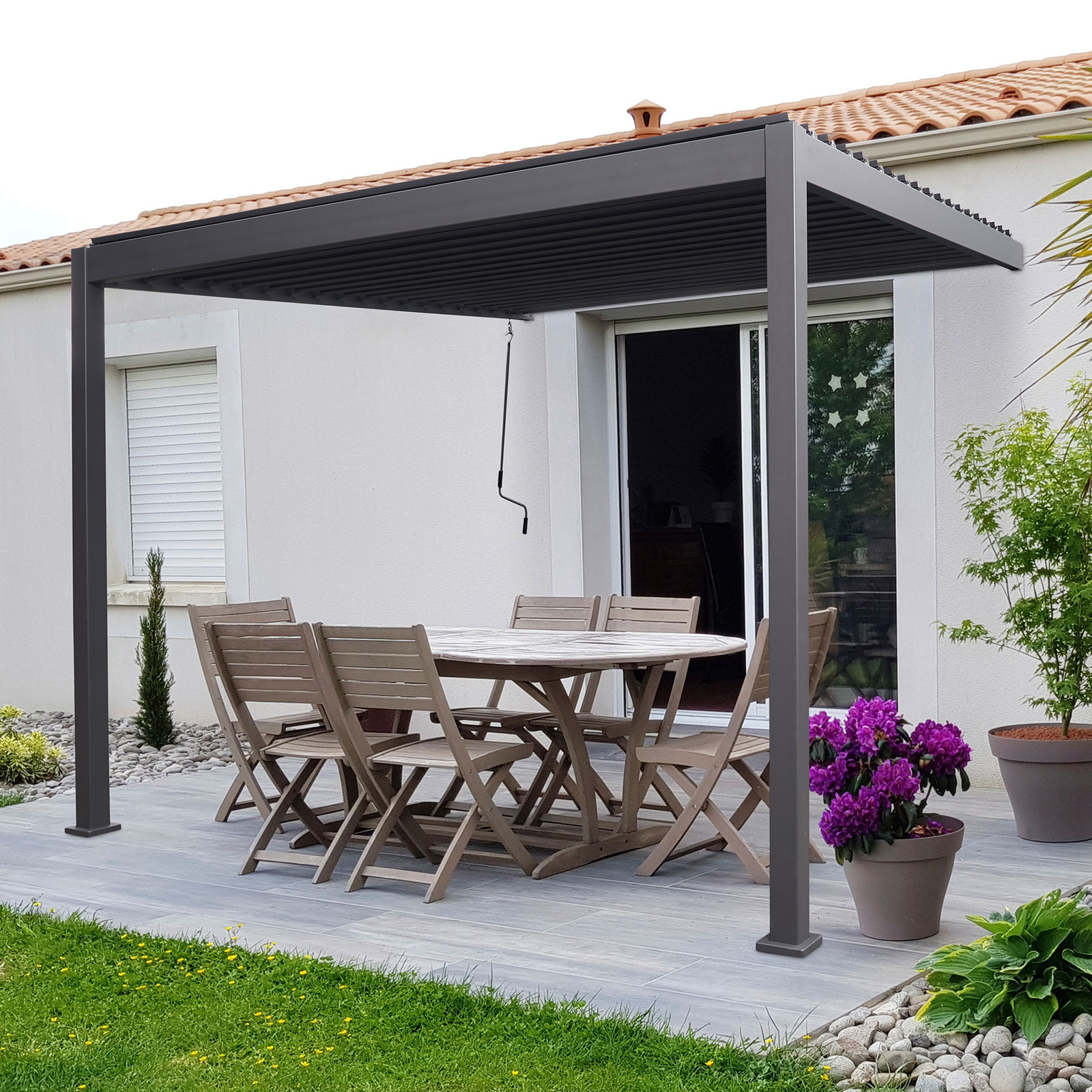 Nova - Titan Aluminium Wall Mounted Pergola - 3.6m x 3m Rectangular - Grey thumbnail 6