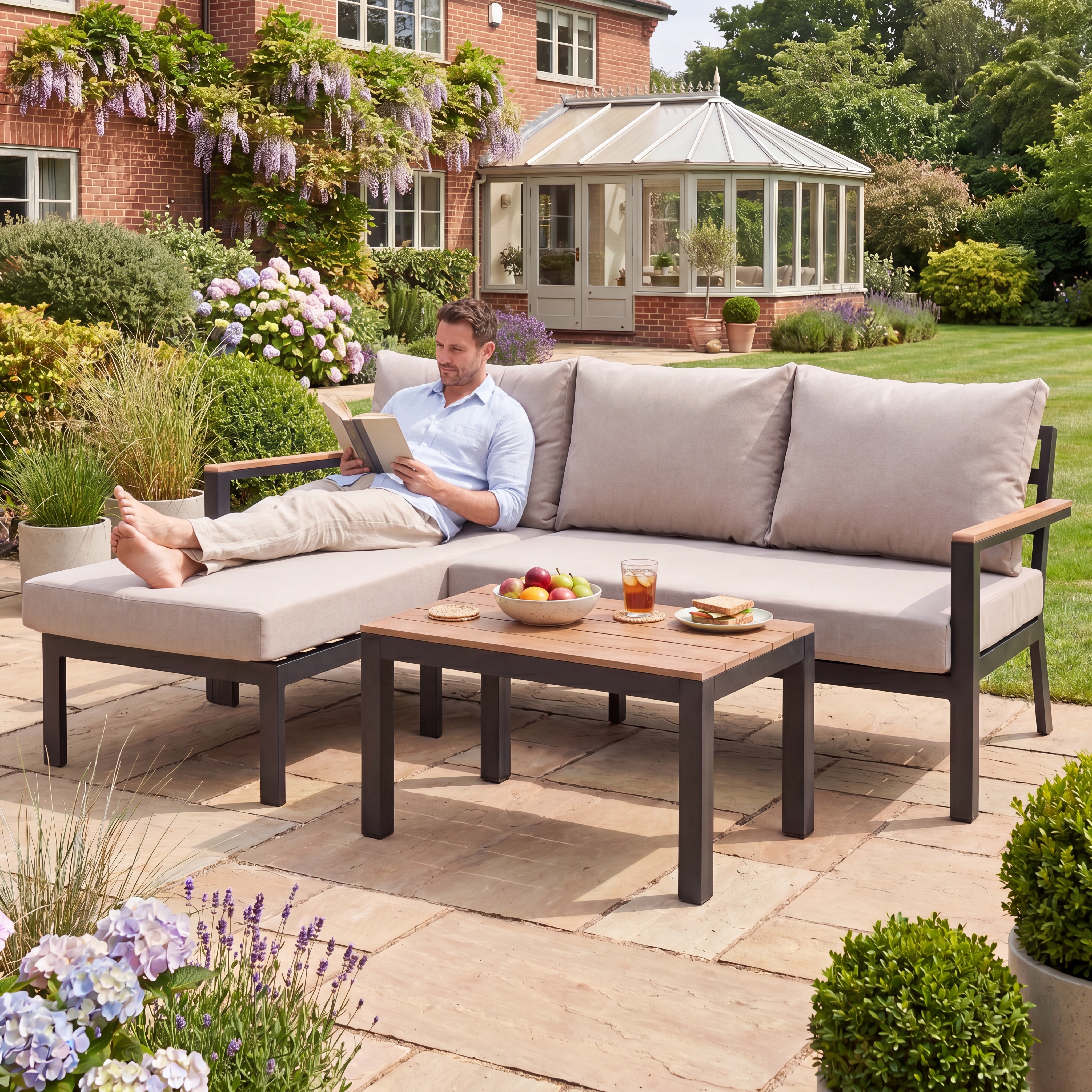 Nova - Heidi 3 Seater Chaise Sofa Lounging Set with Rectangular Coffee Table thumbnail 2