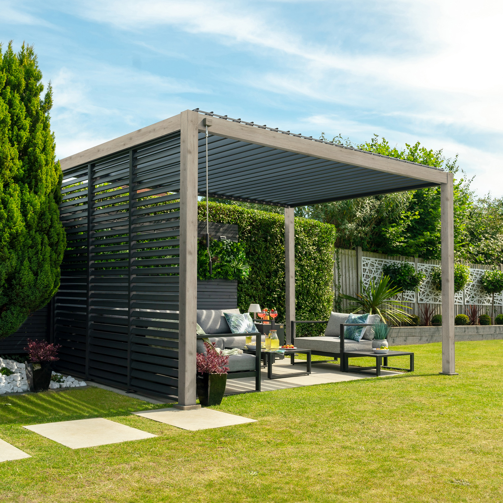 Nova - Titan Freestanding Aluminium Pergola - 3m x 3m Square - Wood Look thumbnail 3