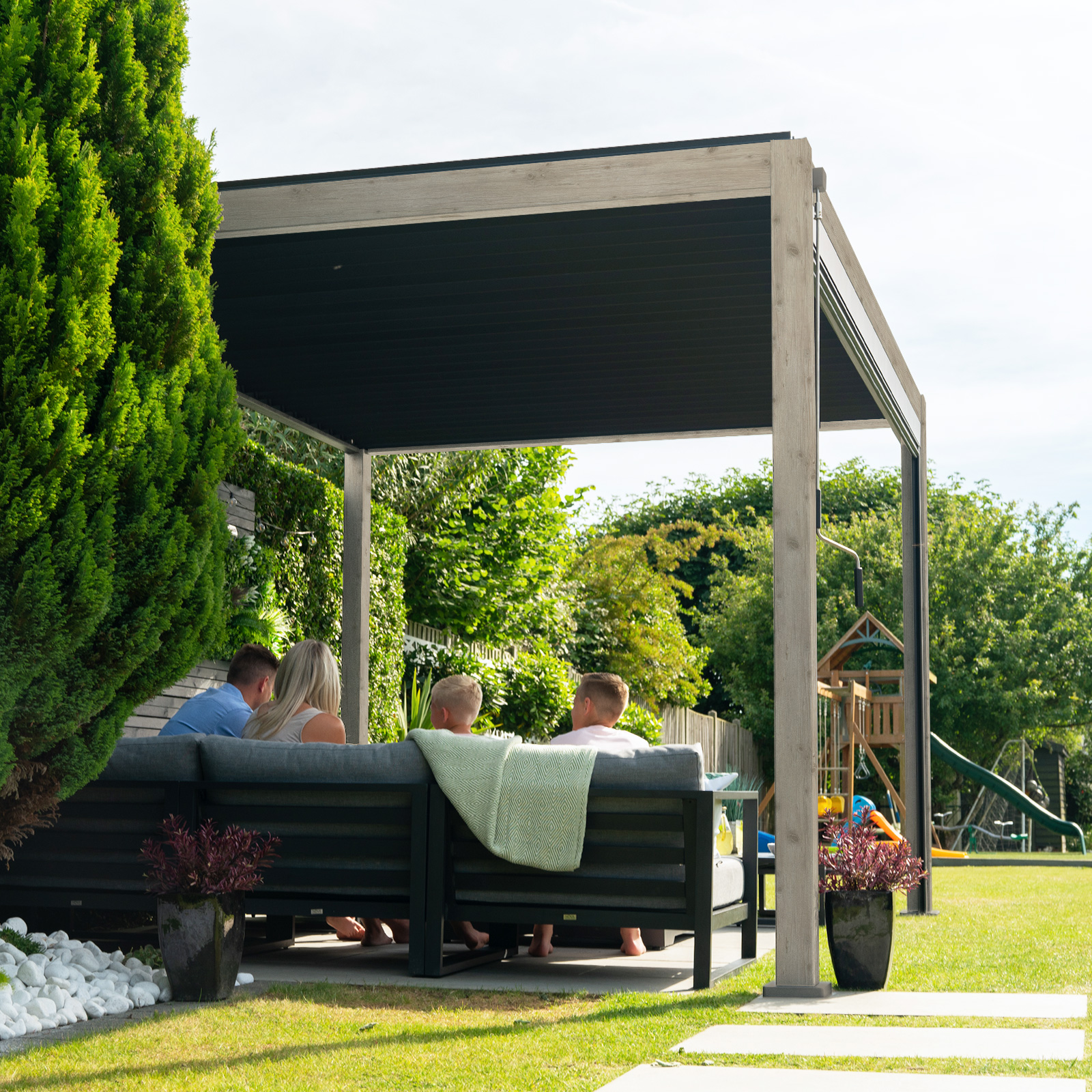 Nova - Titan Freestanding Aluminium Pergola - 3m x 3m Square - Wood Look thumbnail 14