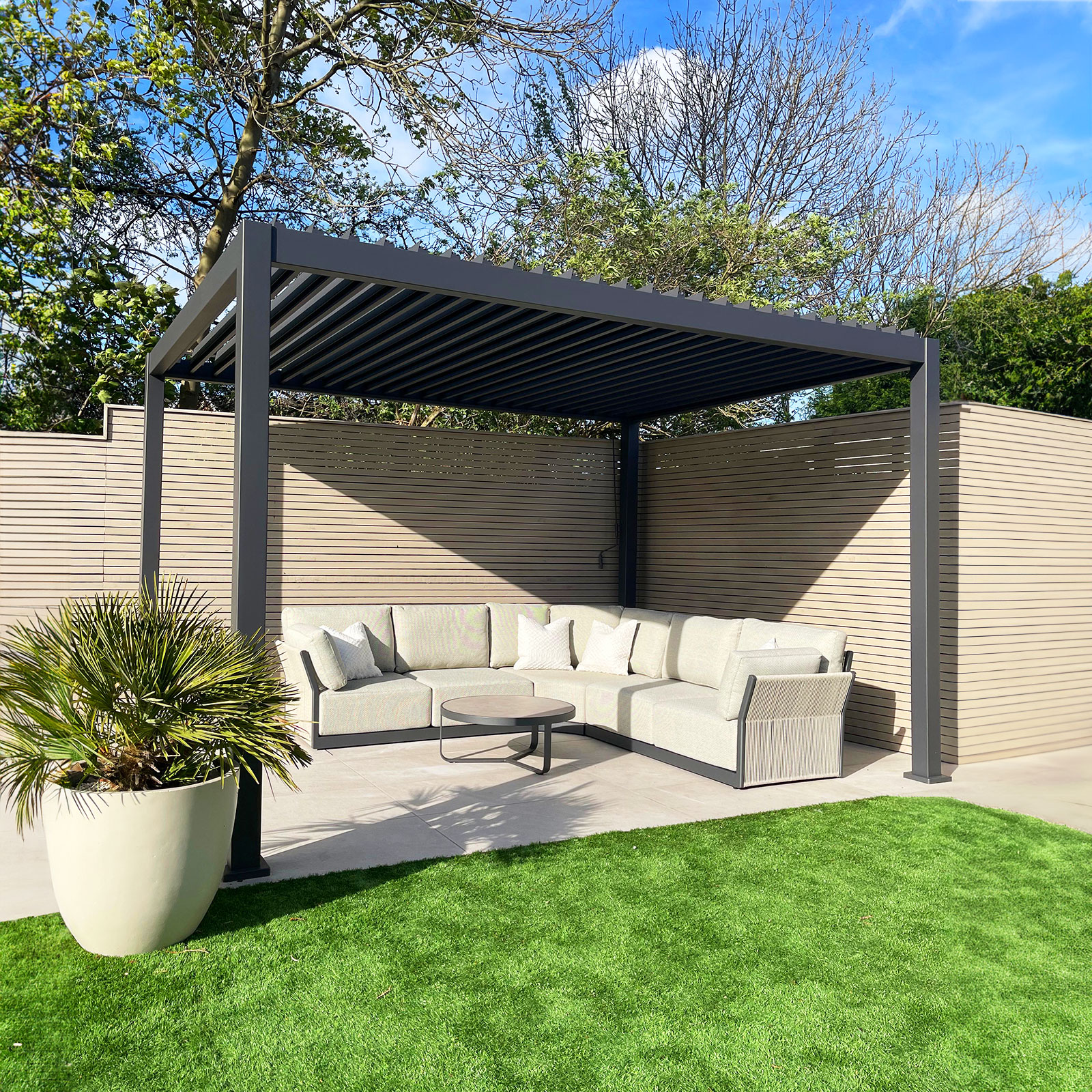 Nova - Titan Freestanding Aluminium Pergola - 4m x 3.6m Rectangular - Grey