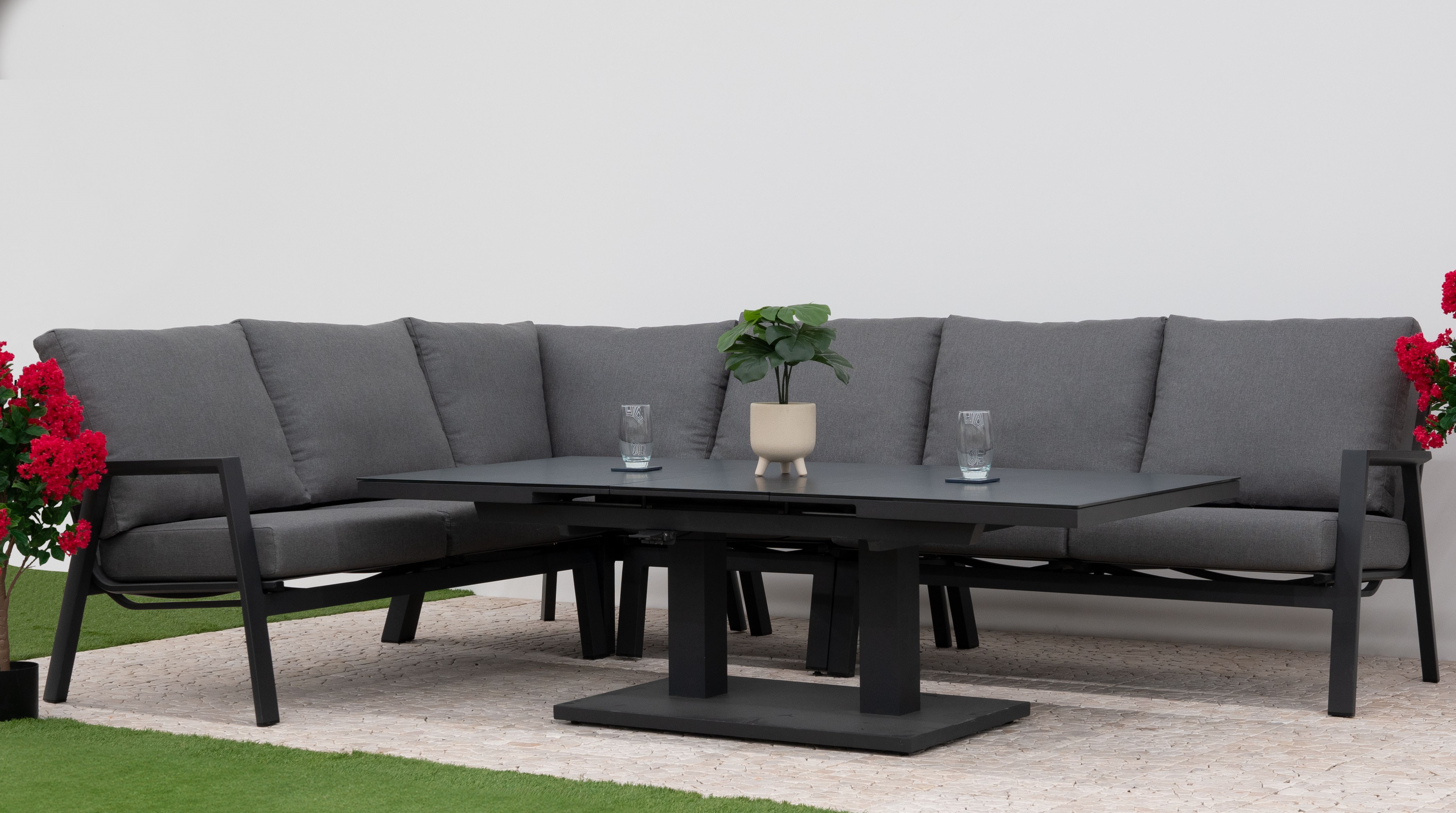 Nova - Zara L-Shaped Corner Sofa Lounge Dining Set with Rectangular Extending Rising Table thumbnail 4