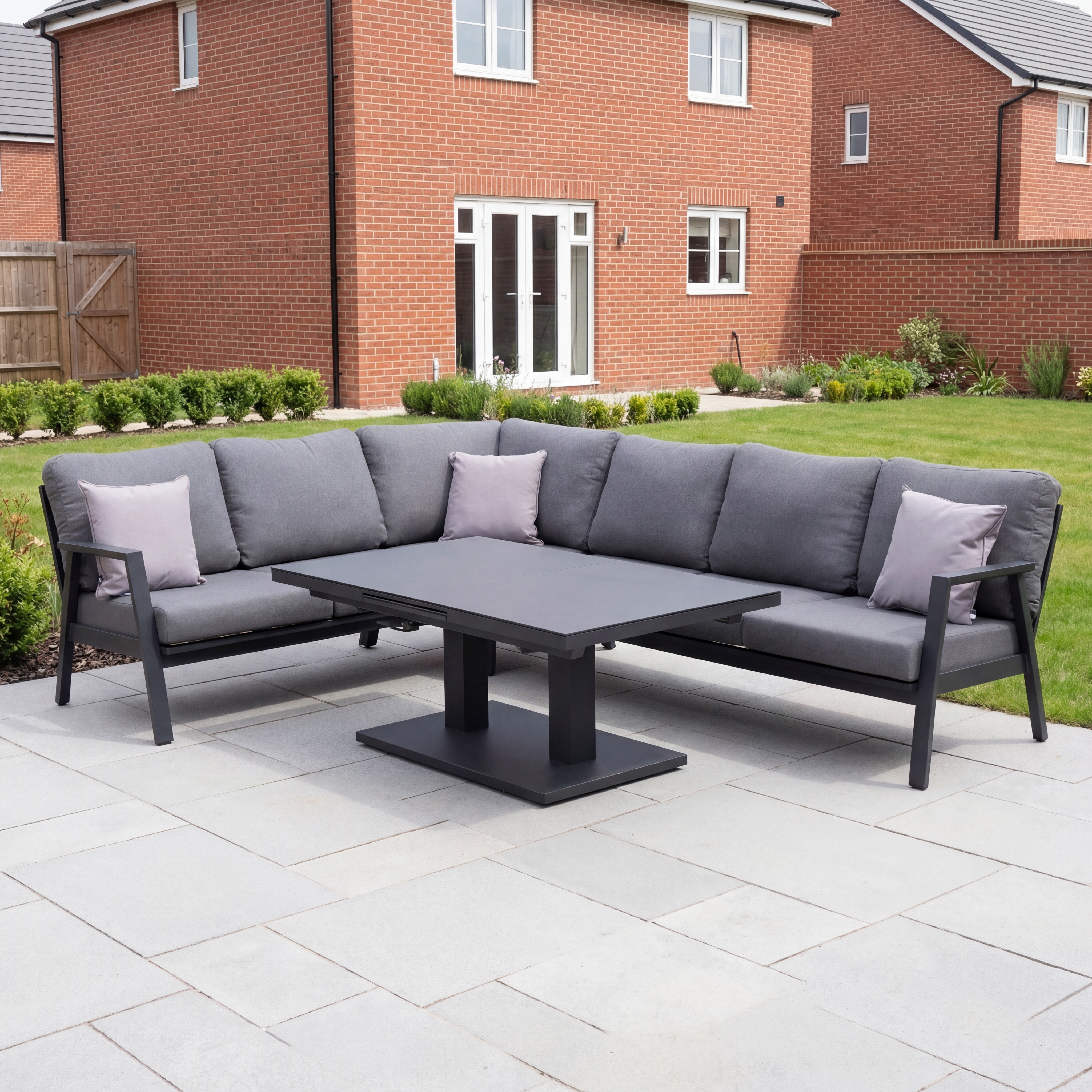 Nova - Phoenix L-Shaped Corner Sofa Lounge Dining Set with Rectangular Extending Rising Table thumbnail 1