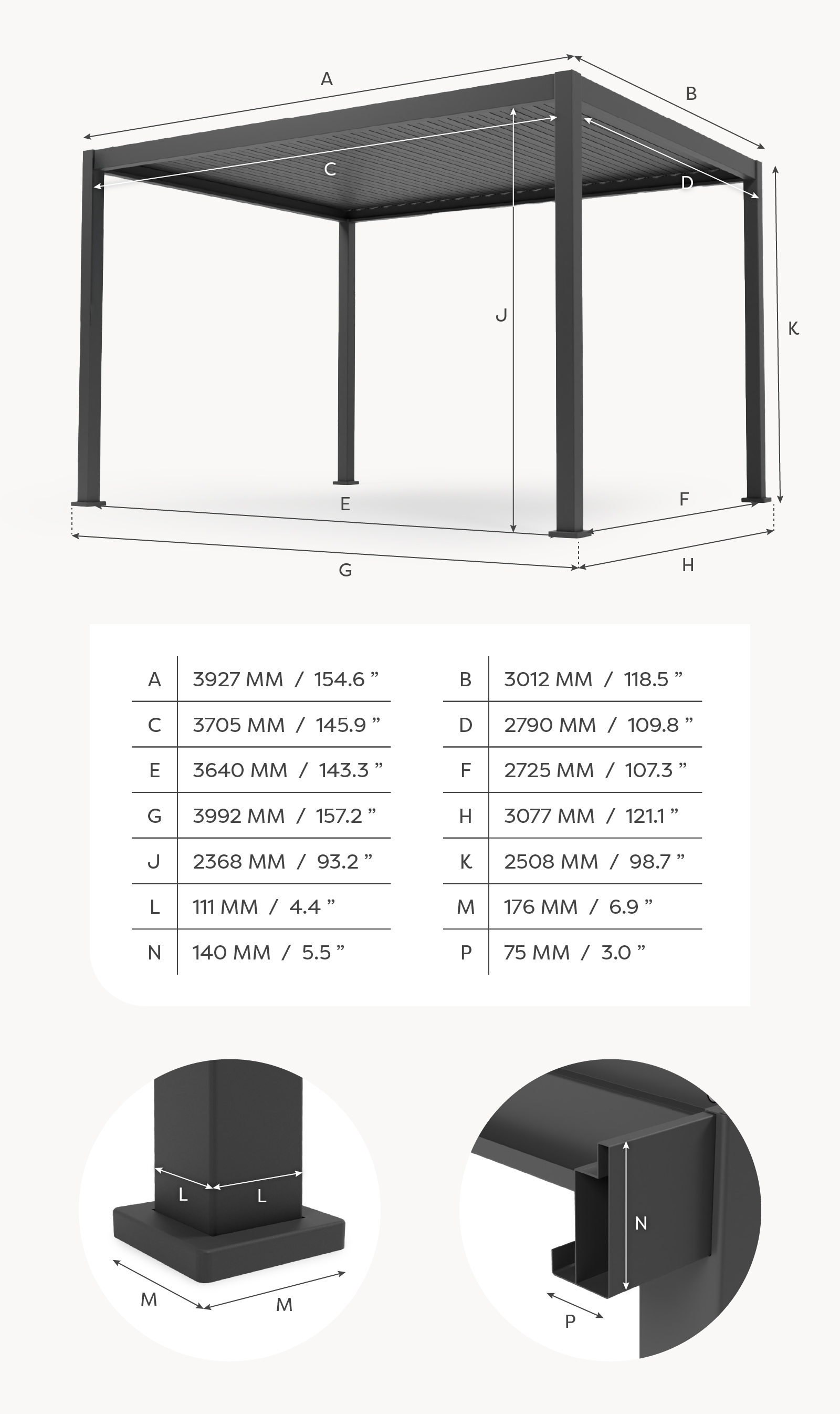 Nova - Titan LED Freestanding Aluminium Pergola - 4m x 3m Rectangular - Grey thumbnail 9