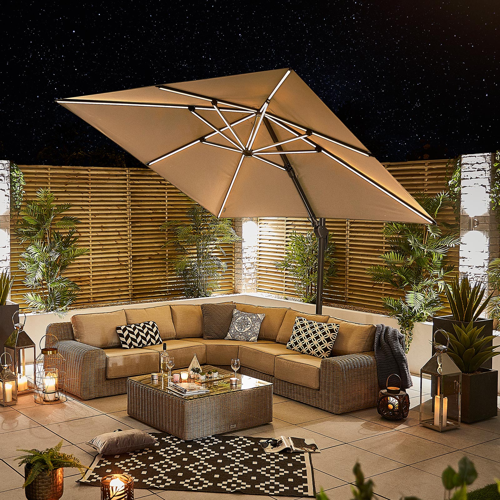 Nova - Galaxy Grey Frame LED Cantilever Parasol - 3m Square - Beige thumbnail 1