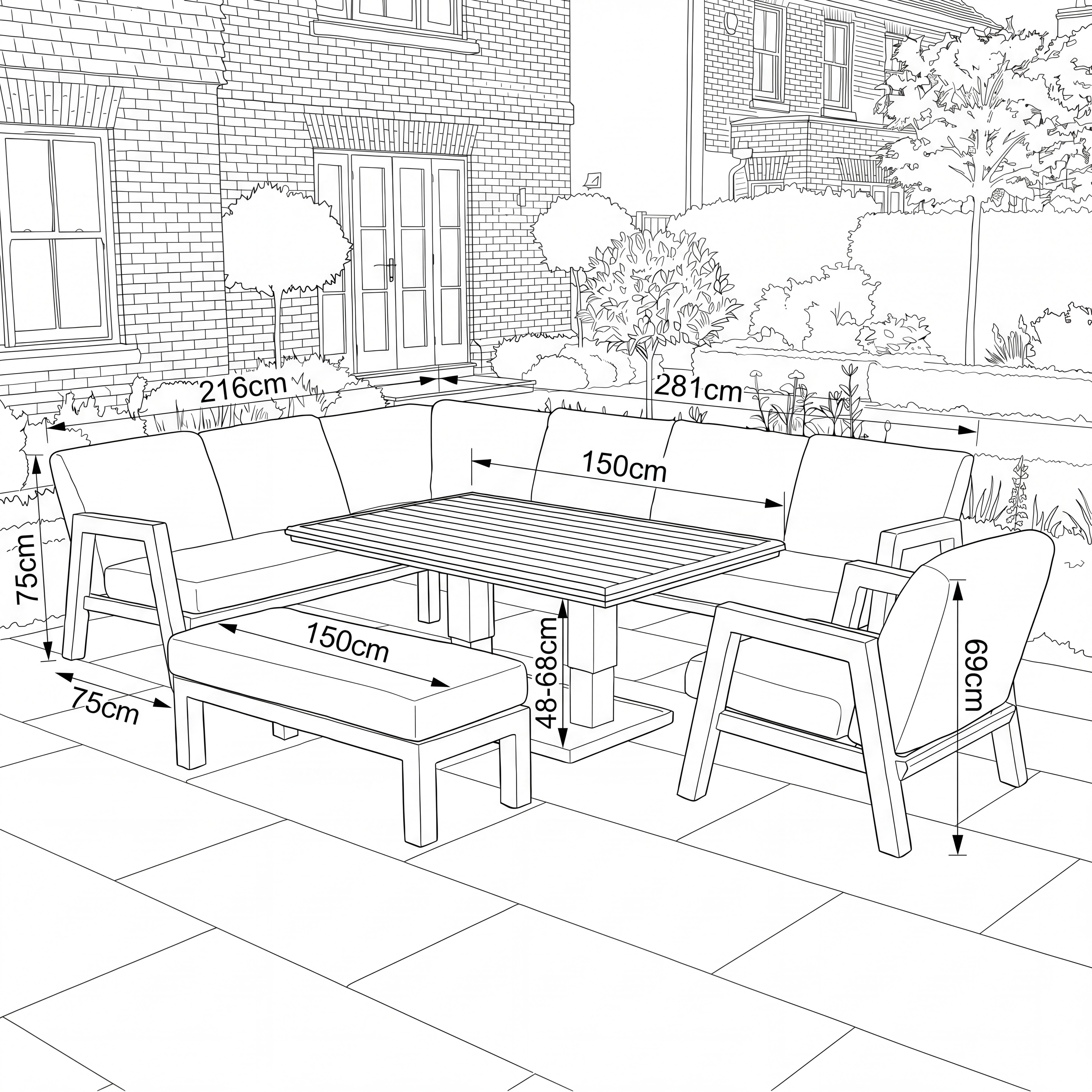 Nova - Hunter L-Shaped Corner Sofa Lounge Dining Set with Rectangular Rising Table thumbnail 4