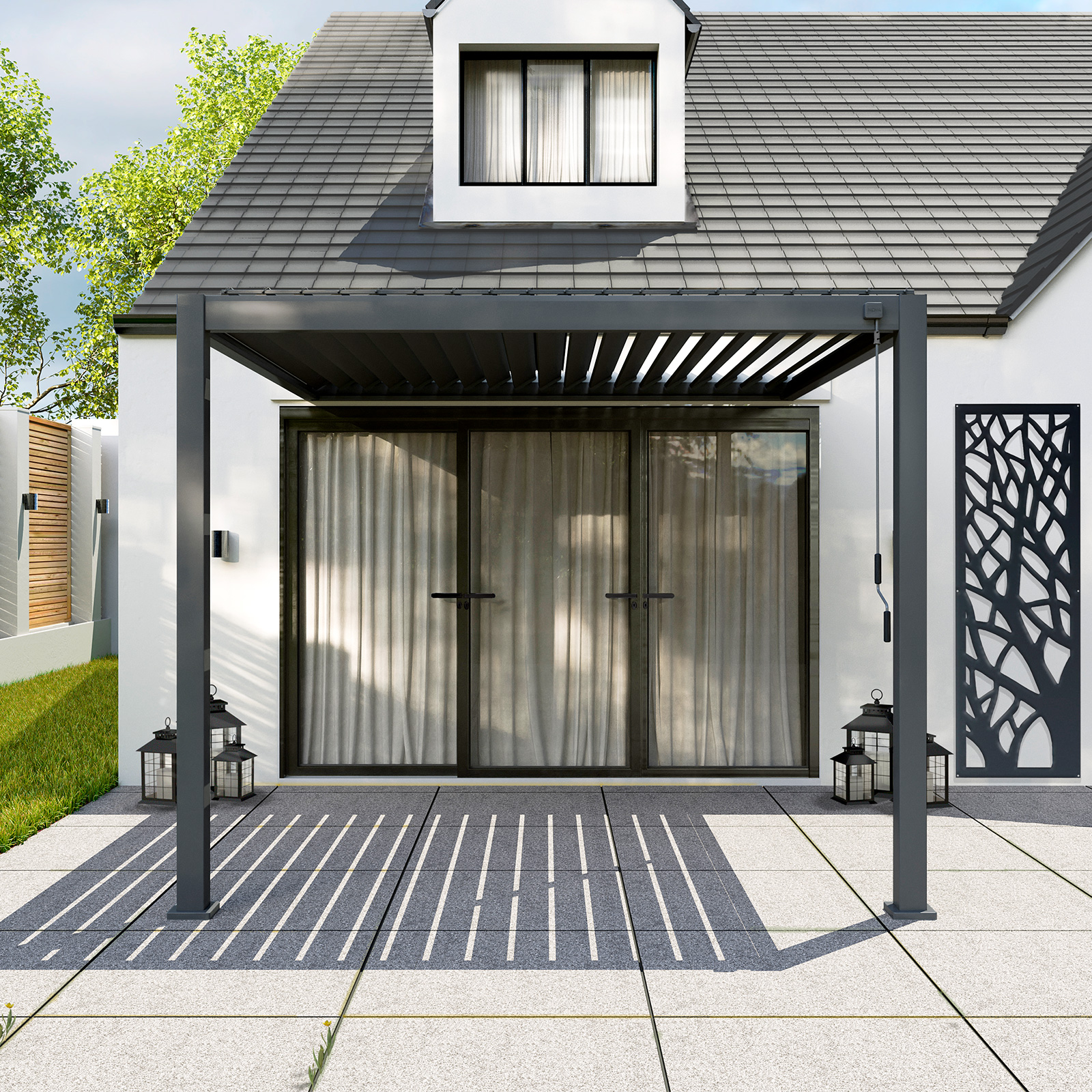 Nova - Titan Aluminium Wall Mounted Pergola - 3.6m x 3m Rectangular - Grey thumbnail 4