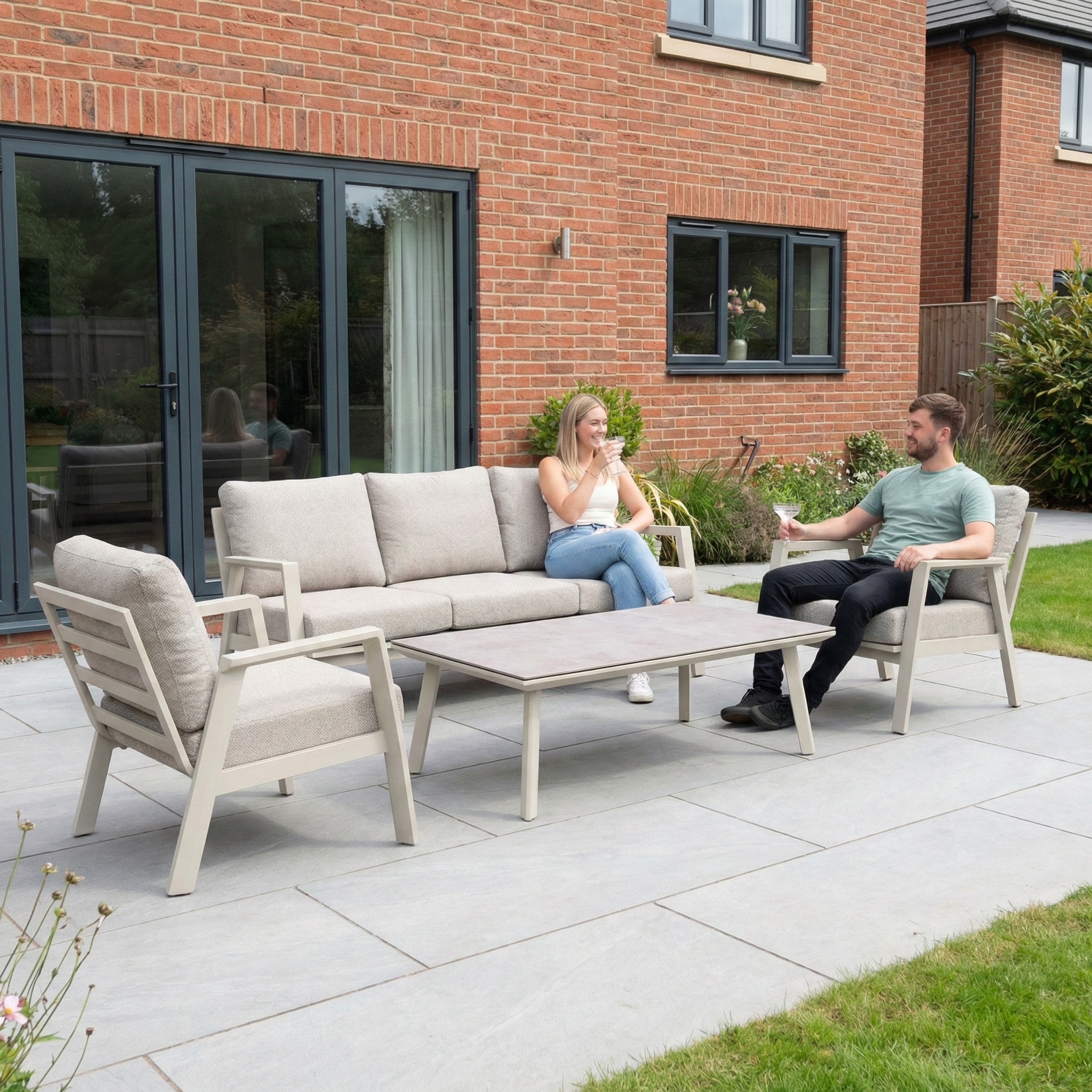 Nova - Phoenix 3 Seater Sofa Lounging Set with Rectangular Coffee Table - Pebble thumbnail 3