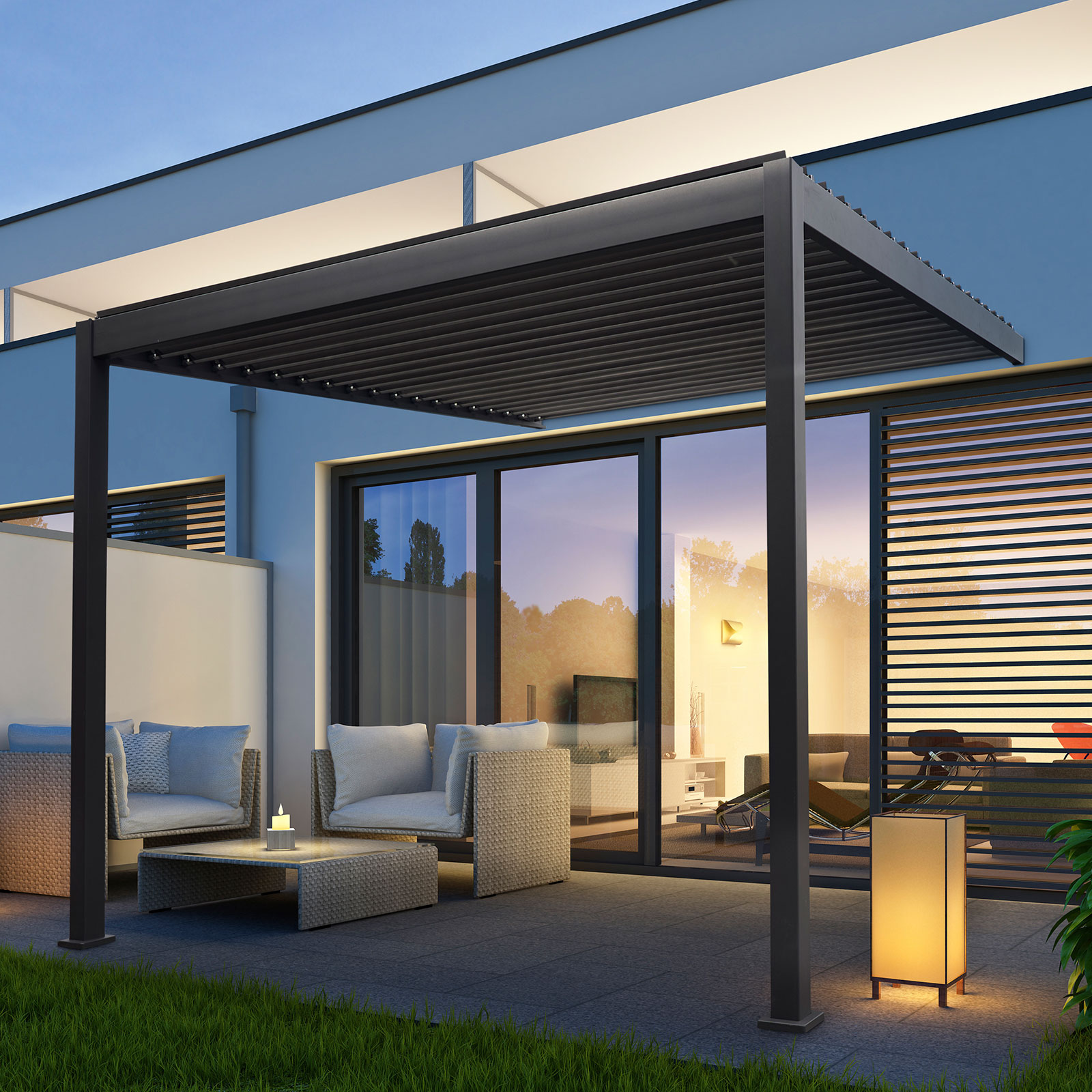 Nova - Titan Aluminium Wall Mounted Pergola - 3.6m x 3m Rectangular - Grey thumbnail 13