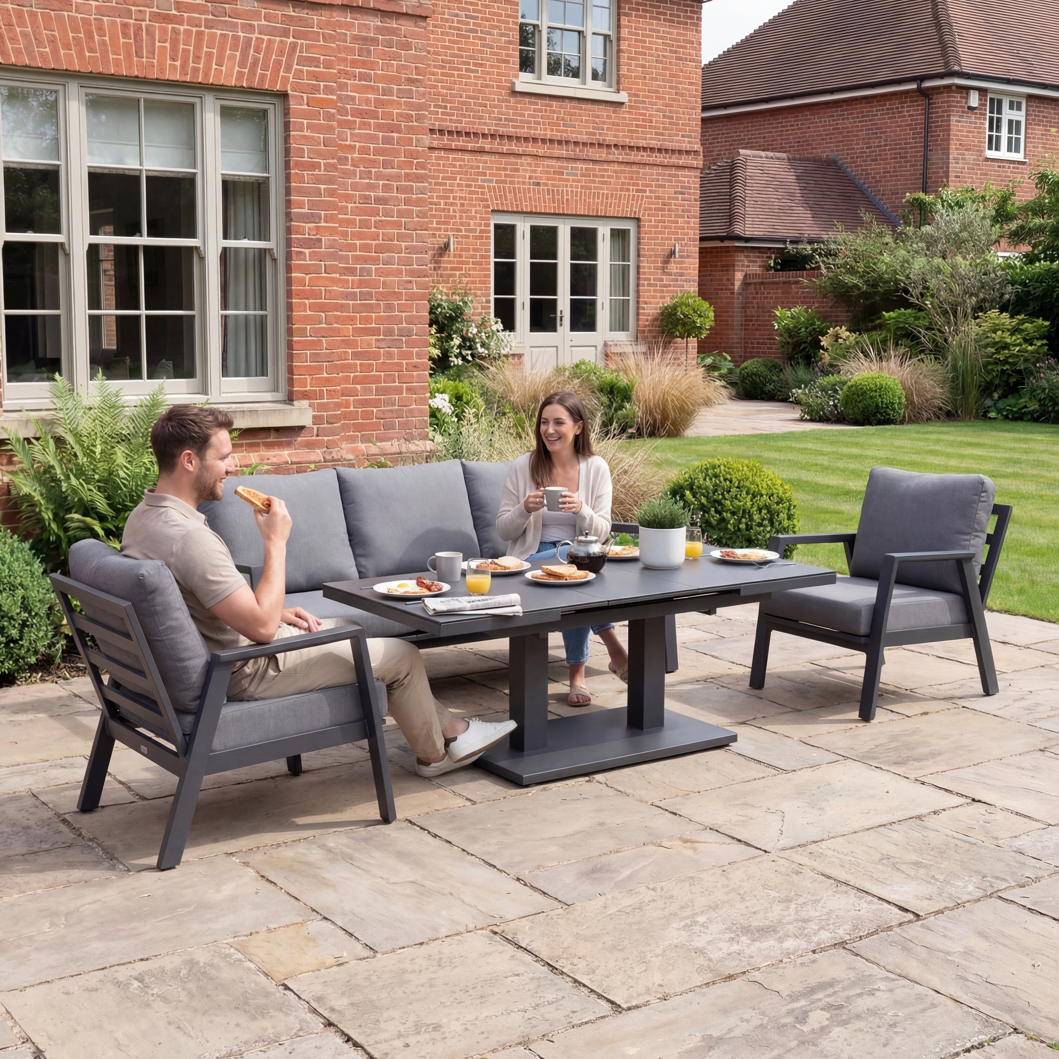 Nova - Phoenix 3 Seater Sofa Lounge Dining Set with Rectangular Extending Rising Table - Grey thumbnail 3