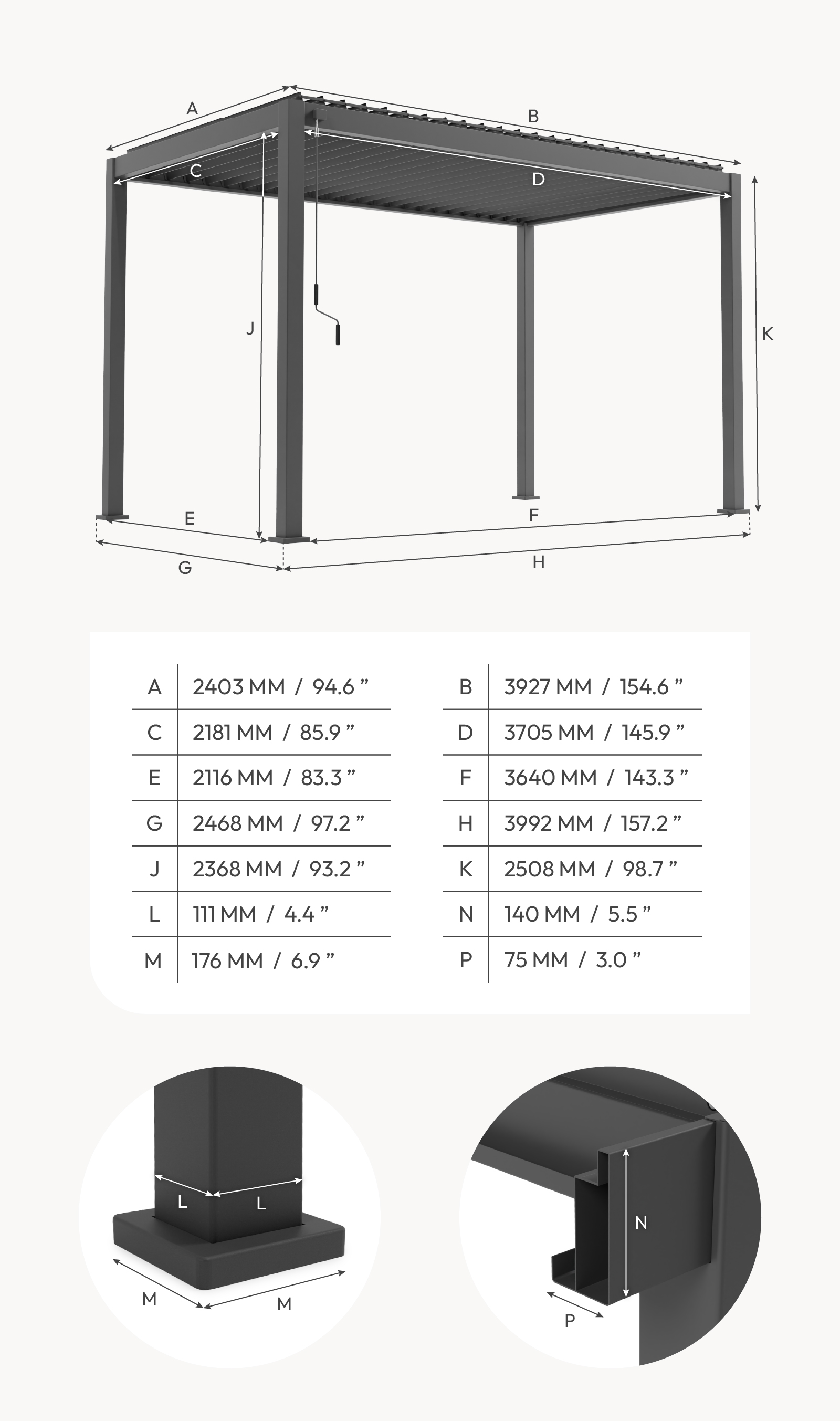 Nova - Titan Freestanding Aluminium Pergola - 4.0m x 2.4m Rectangular - Grey thumbnail 4