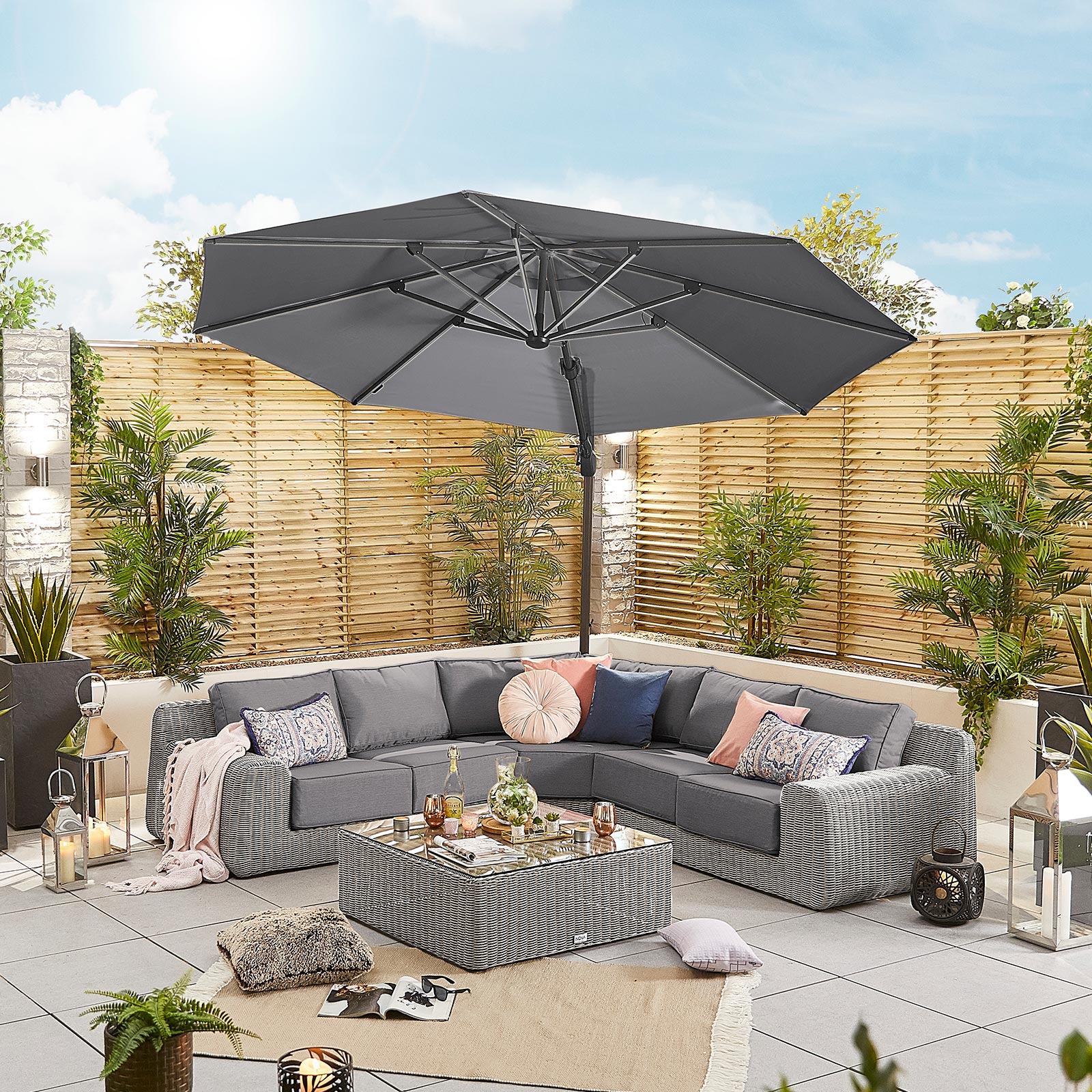 Nova - Galaxy Grey Frame LED Cantilever Parasol - 3.5m Round - Grey thumbnail 2