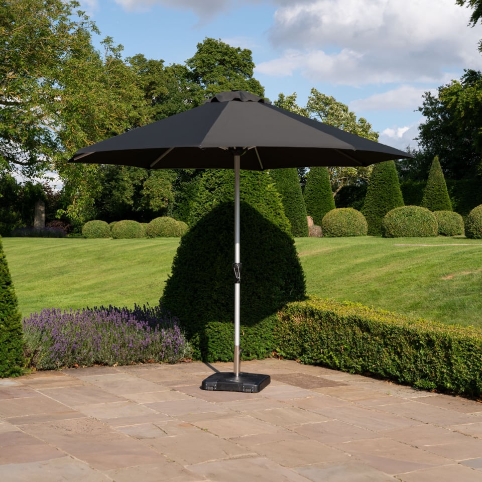 Nova - Enzo 3.0m Round Crank Operated Deluxe Parasol - Dark Grey Canopy