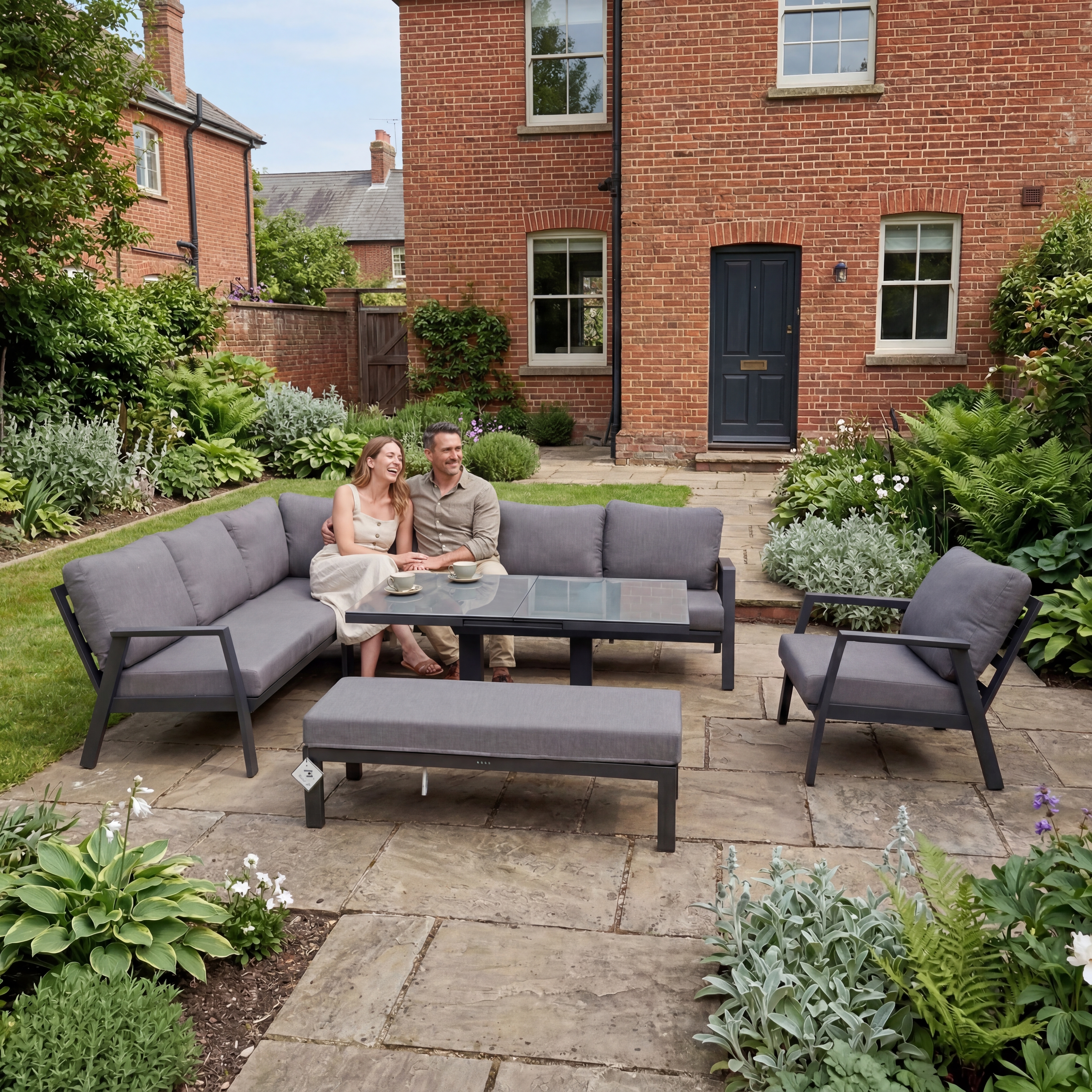 Nova - Phoenix L-Shaped Corner Sofa Lounge Dining Set with Armchair & Double Bench & Rectangular Rising Table thumbnail 2