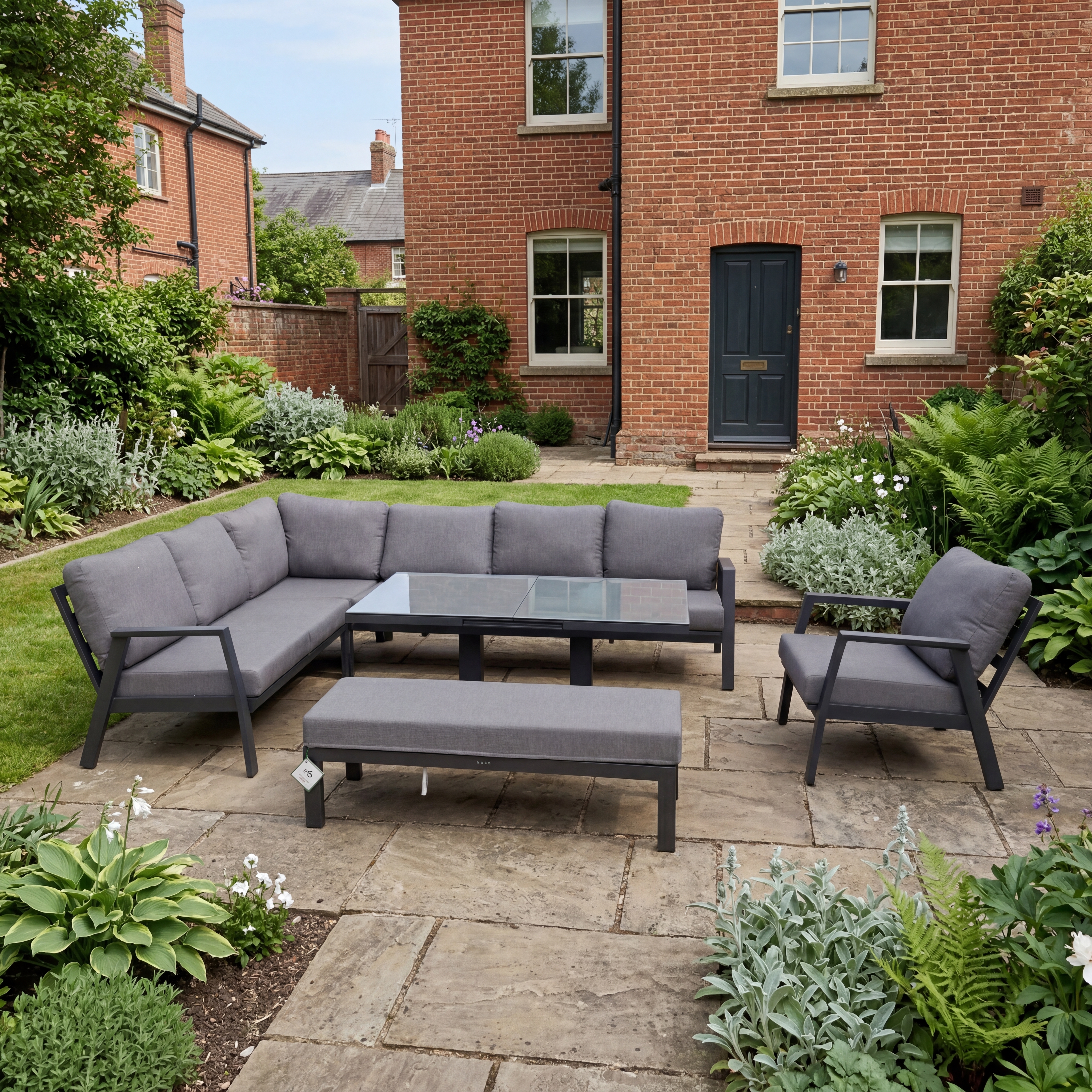 Nova - Phoenix L-Shaped Corner Sofa Lounge Dining Set with Armchair & Double Bench & Rectangular Rising Table thumbnail 1