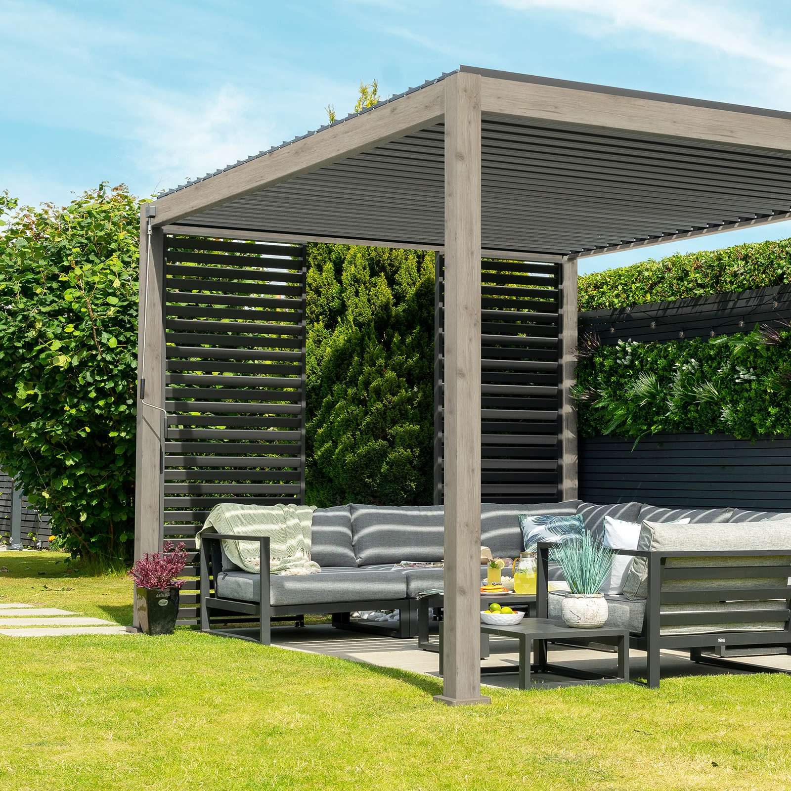 Nova - Titan Freestanding Aluminium Pergola - 3m x 3m Square - Wood Look thumbnail 16