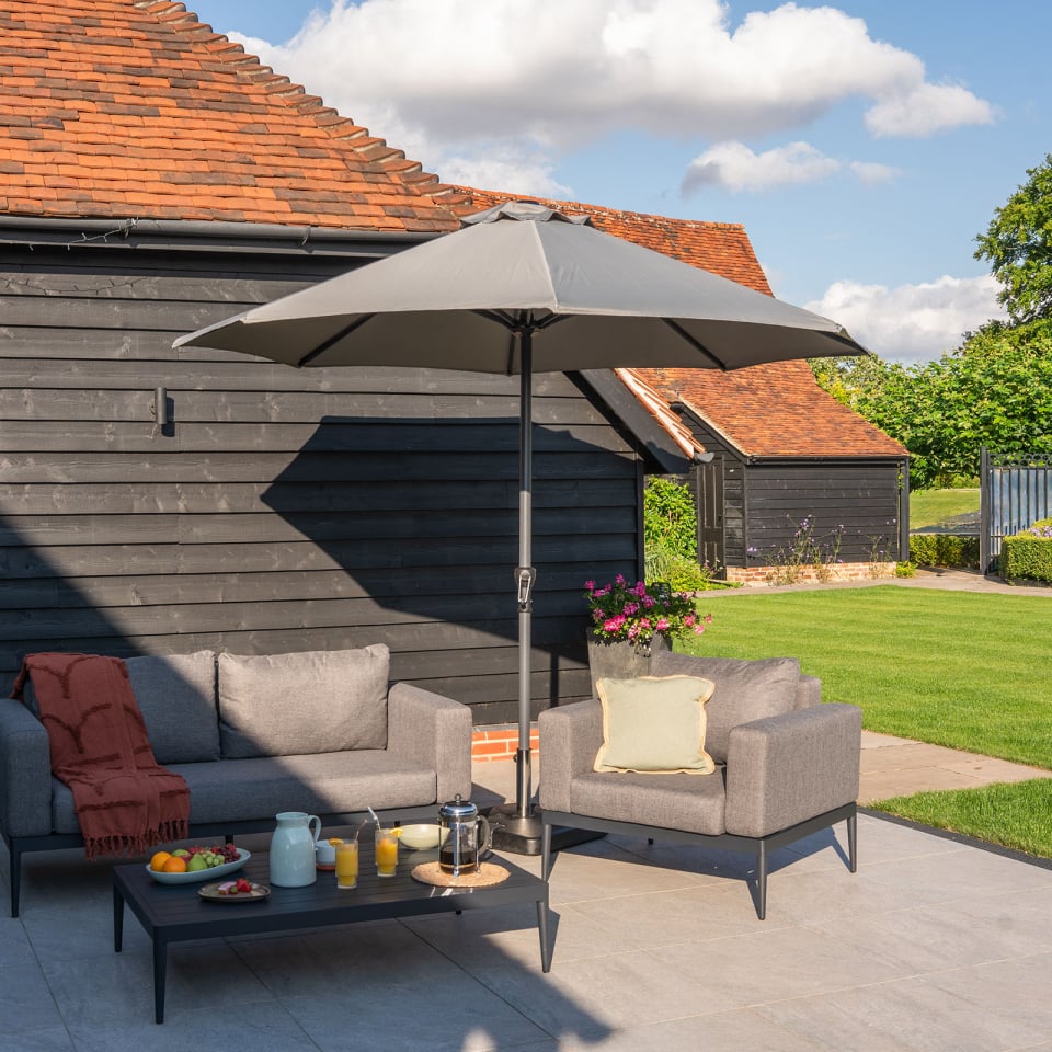 Nova - Max 3.5m Round Crank Operated Deluxe Parasol - Light Grey Canopy