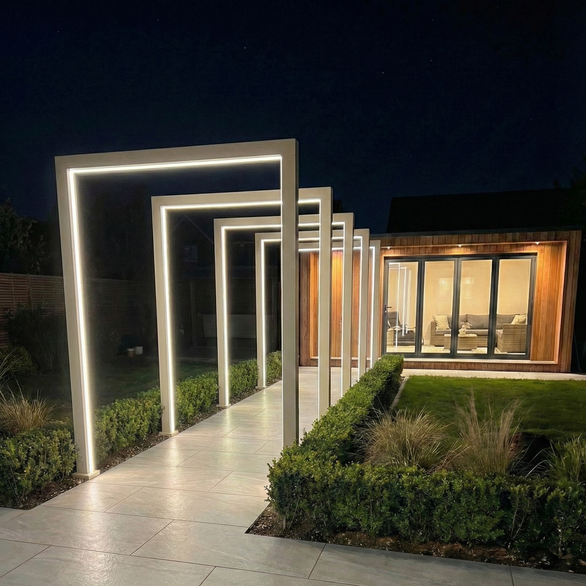 Nova - Set of 3 125cm Titan Pergola Arch RGBW LED Pathway Arch with Power Pack - Pebble thumbnail 3