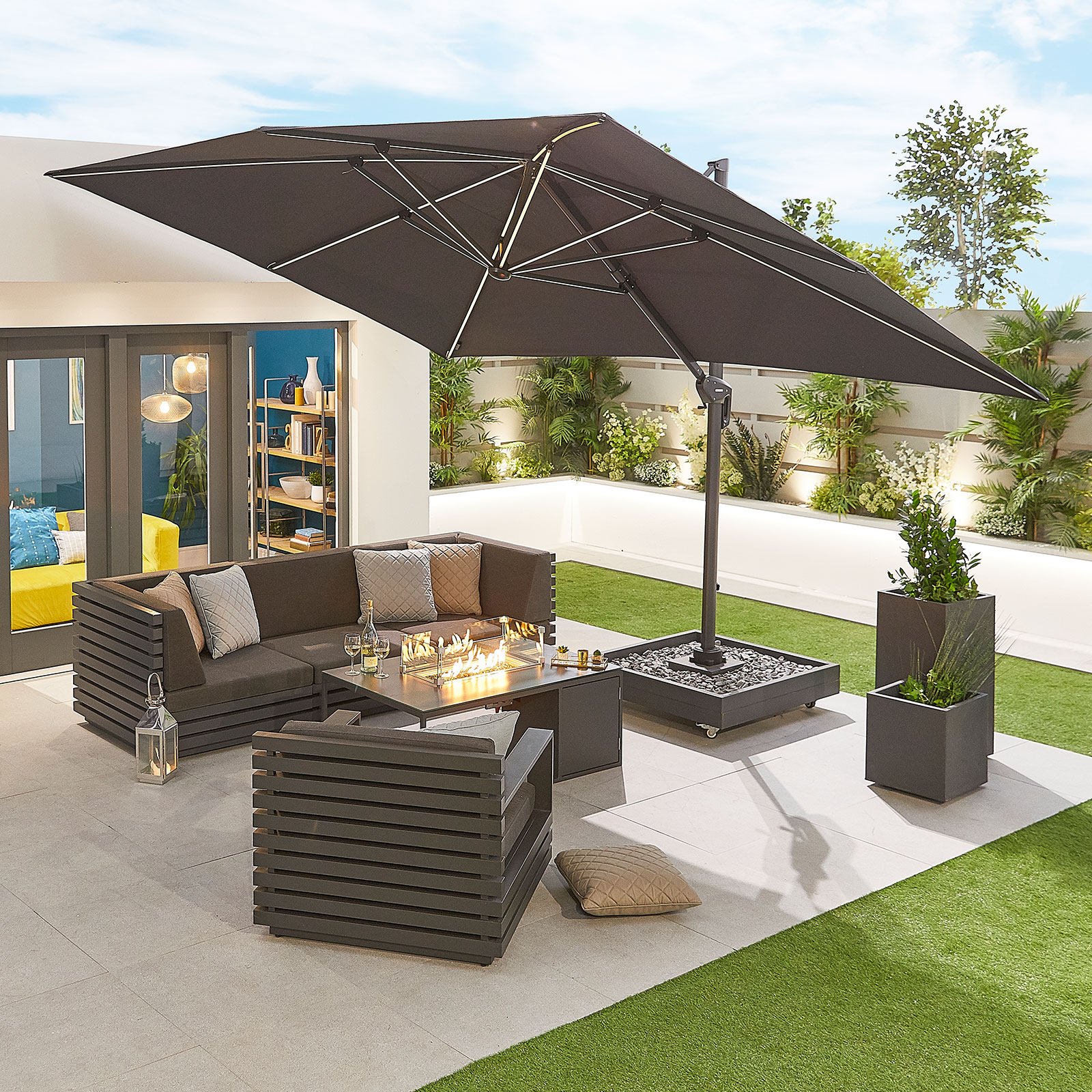 Nova - Galaxy Grey Frame LED Cantilever Parasol - 4m x 3m Rectangular - Grey thumbnail 1