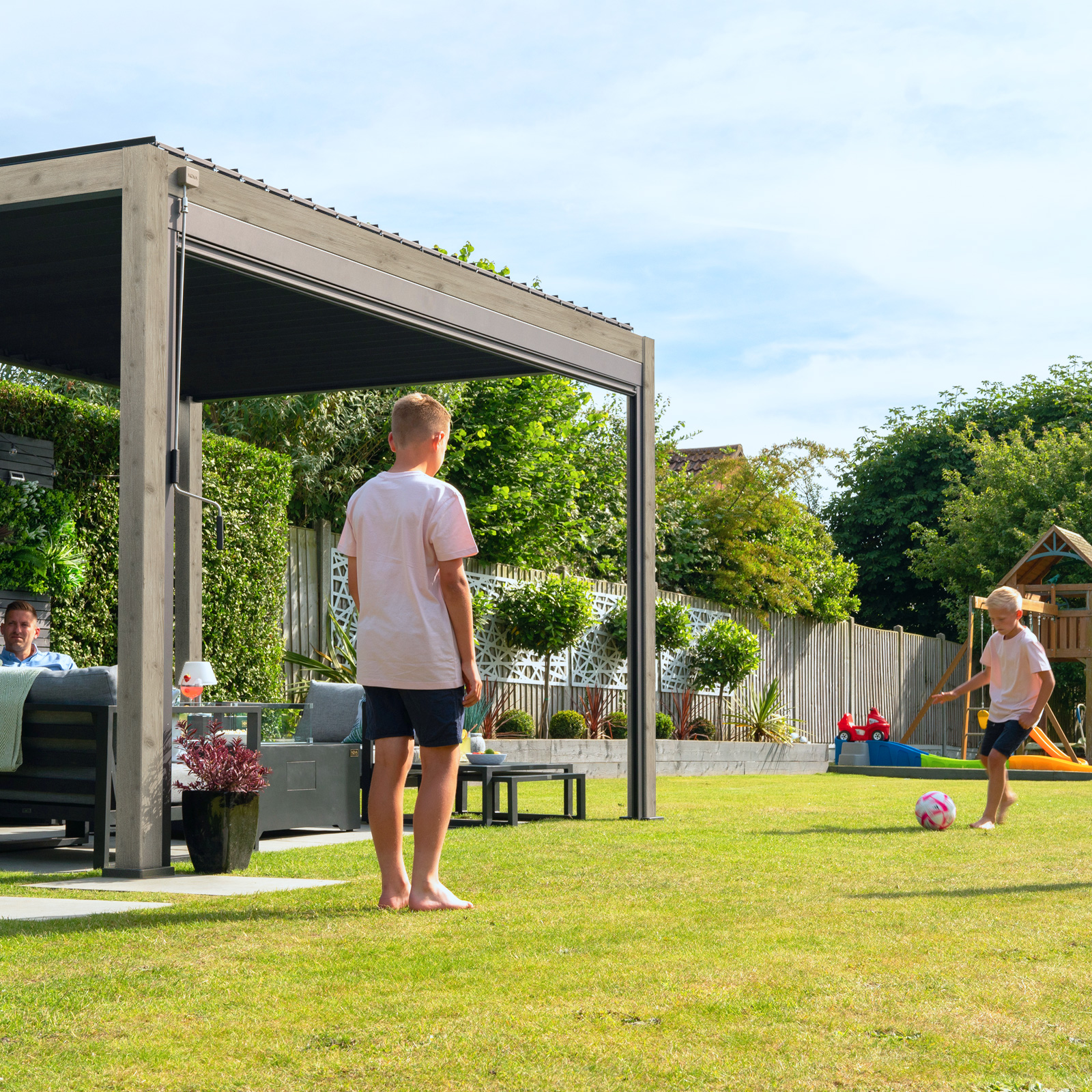 Nova - Titan Freestanding Aluminium Pergola - 3m x 3m Square - Wood Look thumbnail 8