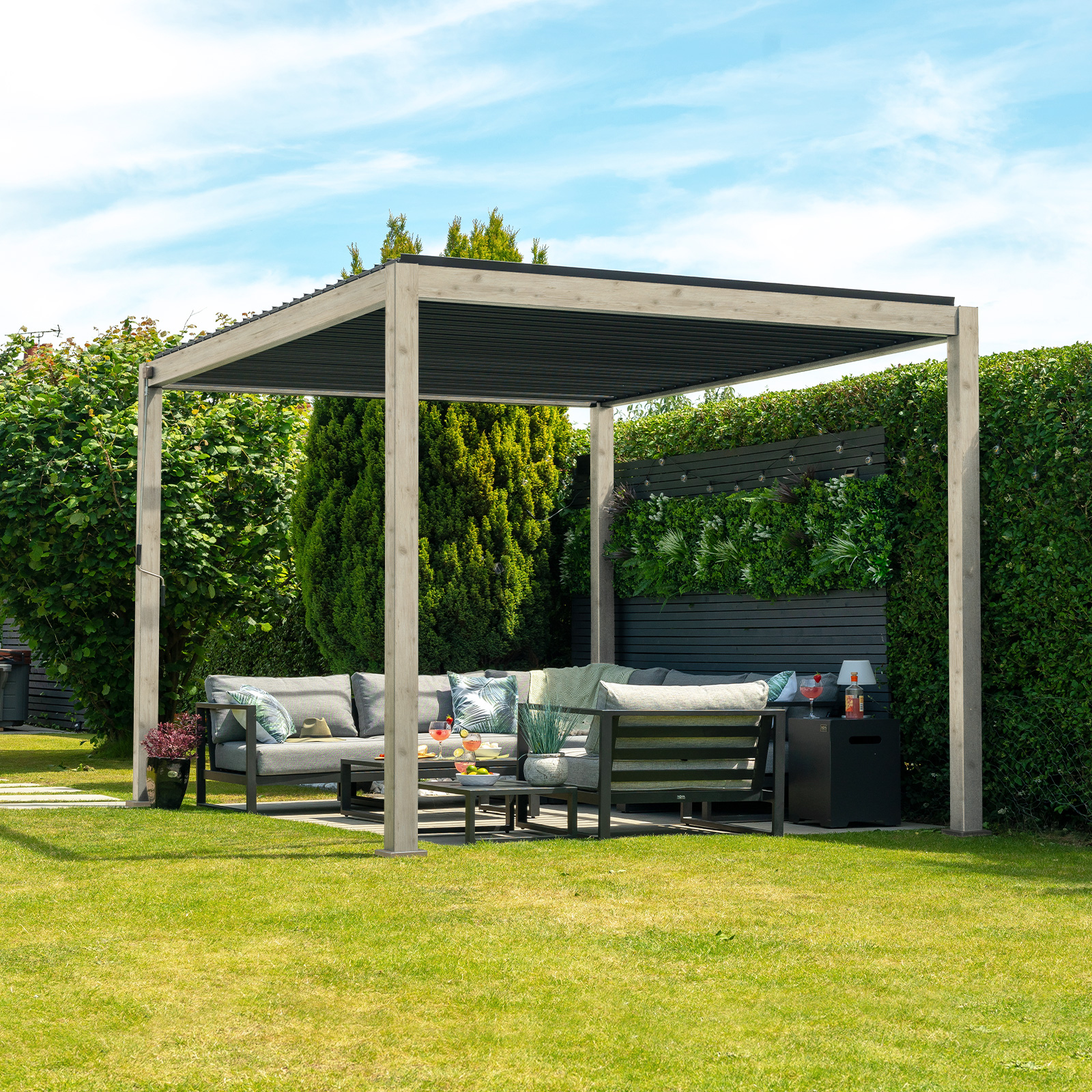 Nova - Titan Freestanding Aluminium Pergola - 3m x 3m Square - Wood Look