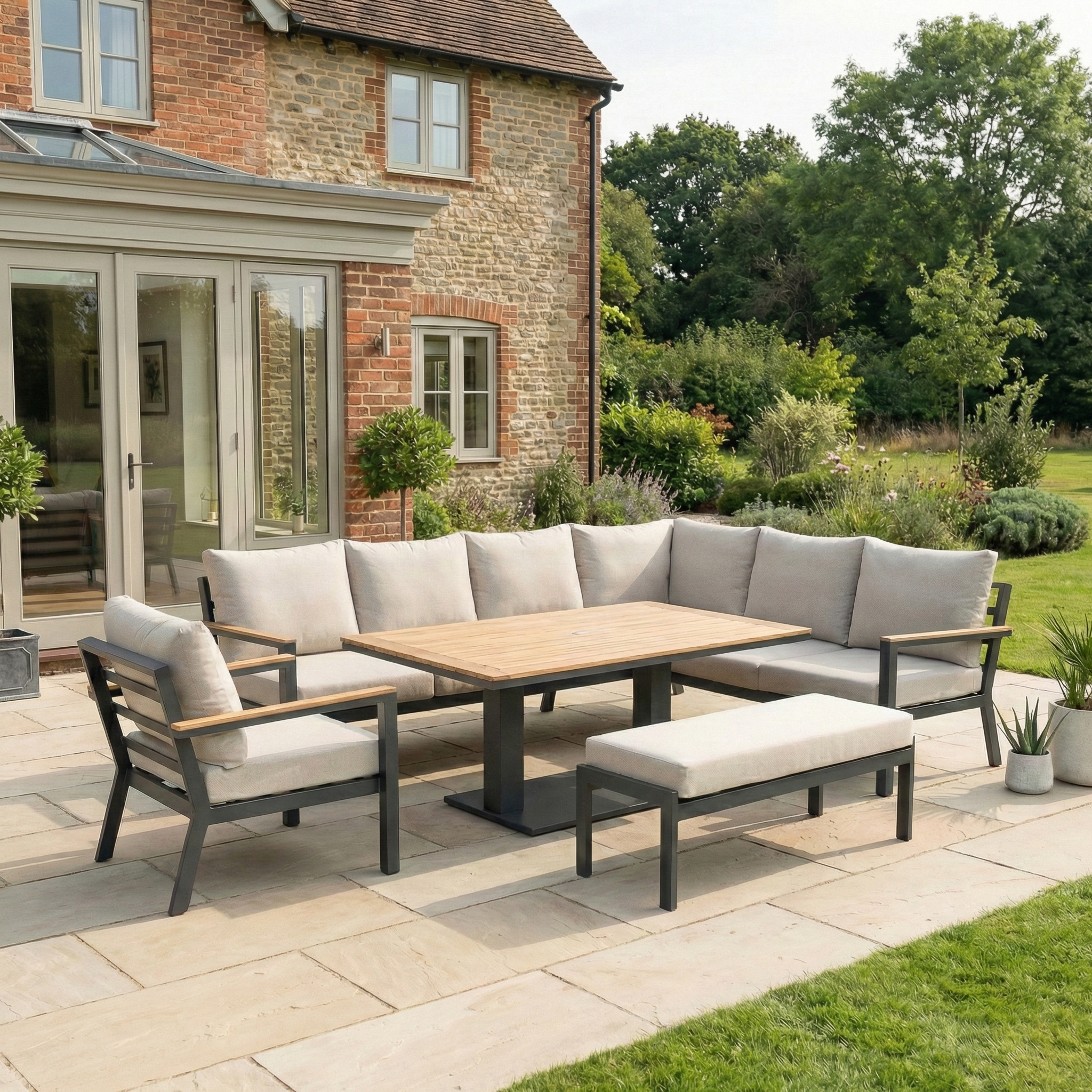 Nova - Heidi Right Hand Corner Sofa Lounge Dining Set with Rectangular Rising Table thumbnail 1
