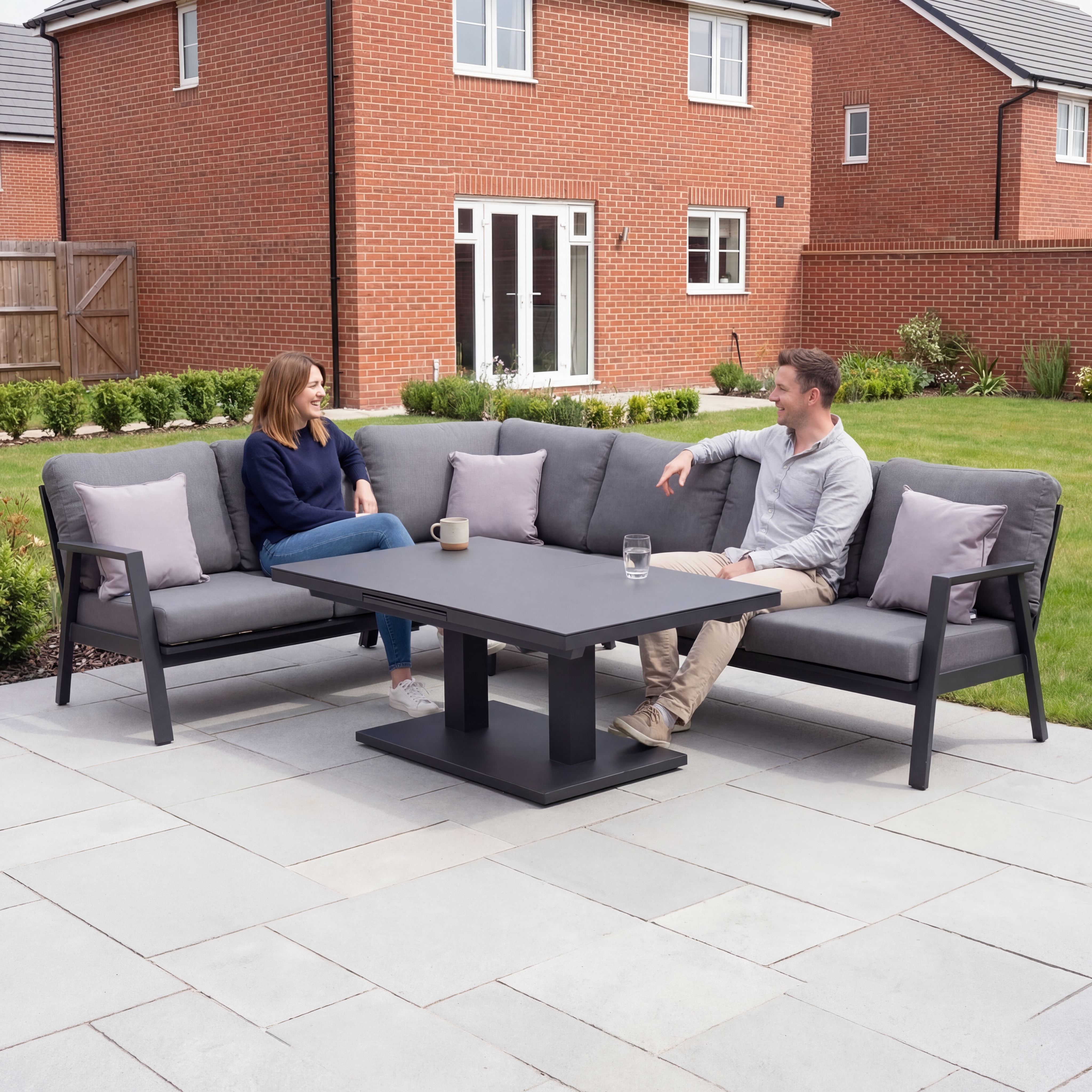 Nova - Phoenix L-Shaped Corner Sofa Lounge Dining Set with Rectangular Extending Rising Table thumbnail 2