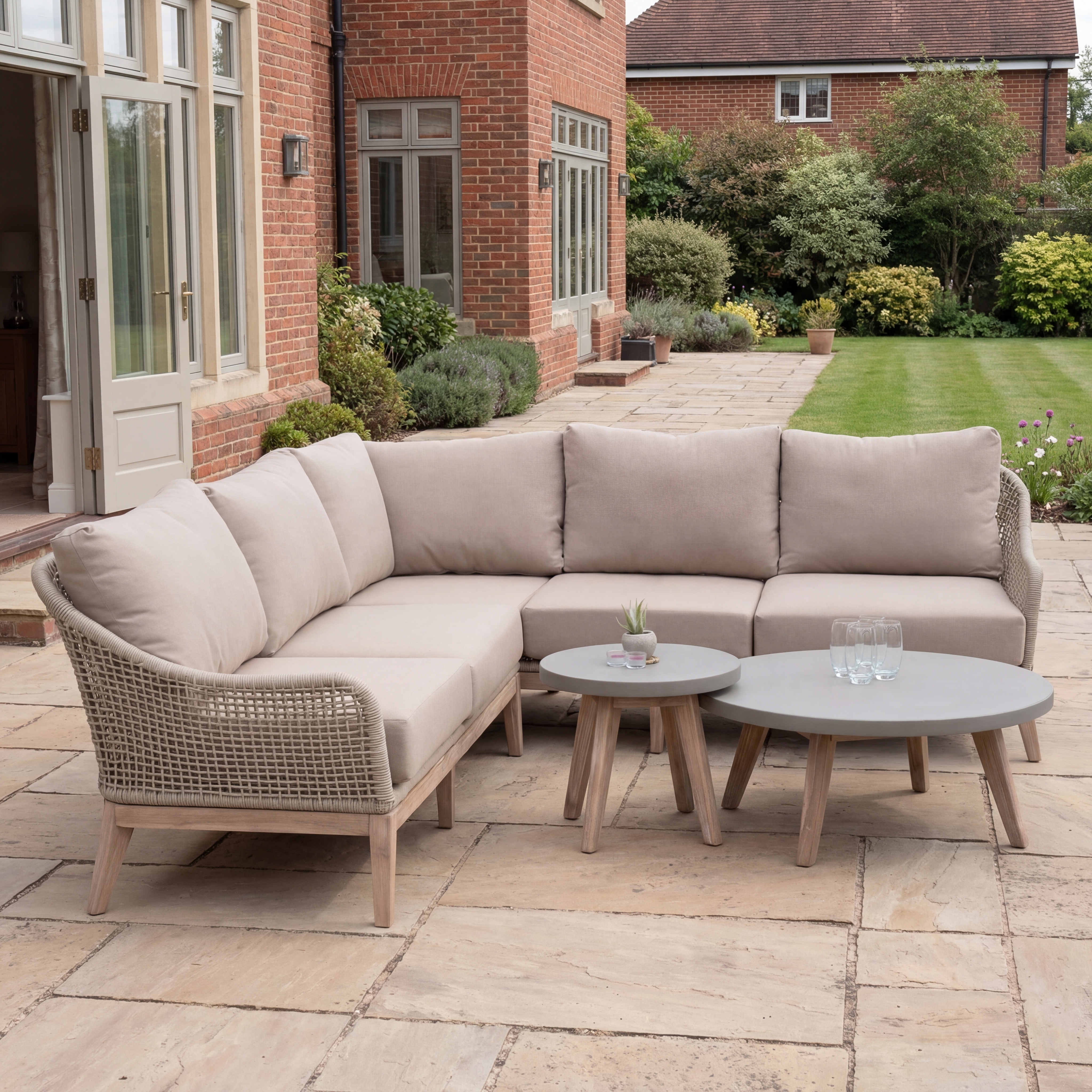 Nova - Summer Corner Sofa Lounging Set with Round Coffee Table & Side Table thumbnail 1