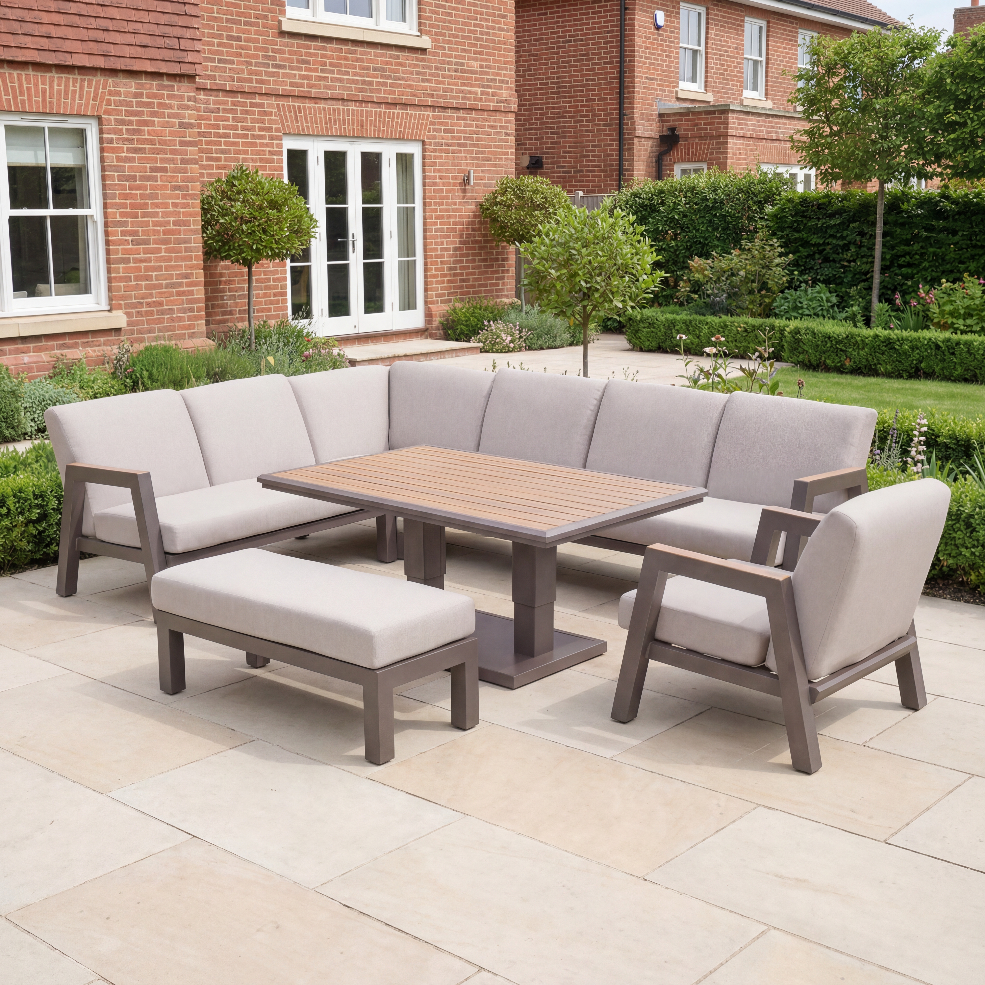 Nova - Hunter L-Shaped Corner Sofa Lounge Dining Set with Rectangular Rising Table thumbnail 1