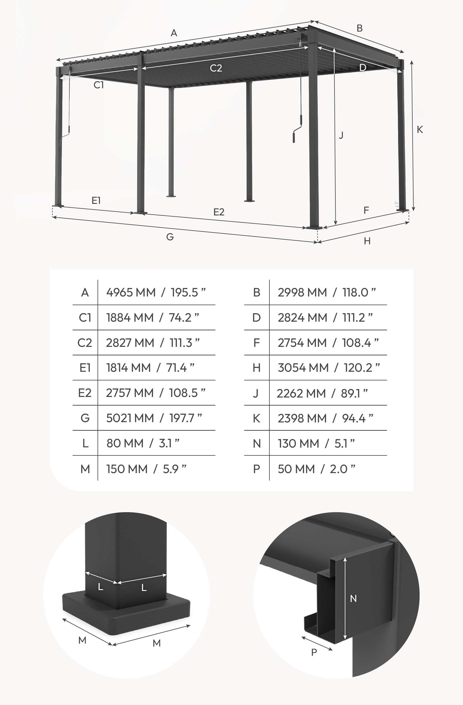 Nova - Luna Pergola - 5.0m x 3.0m Rectangular - Grey thumbnail 3