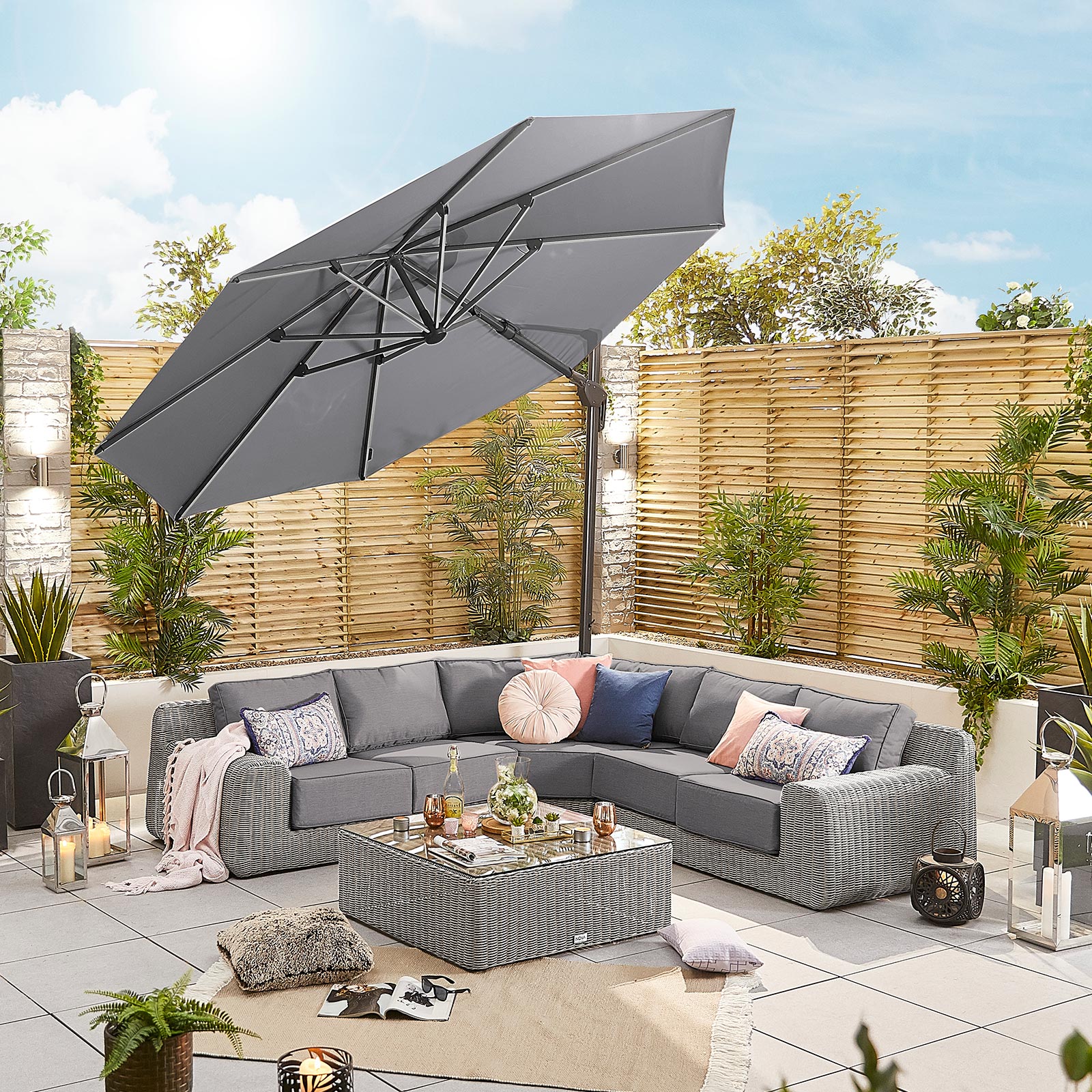 Nova - Galaxy Grey Frame LED Cantilever Parasol - 3.5m Round - Grey thumbnail 3