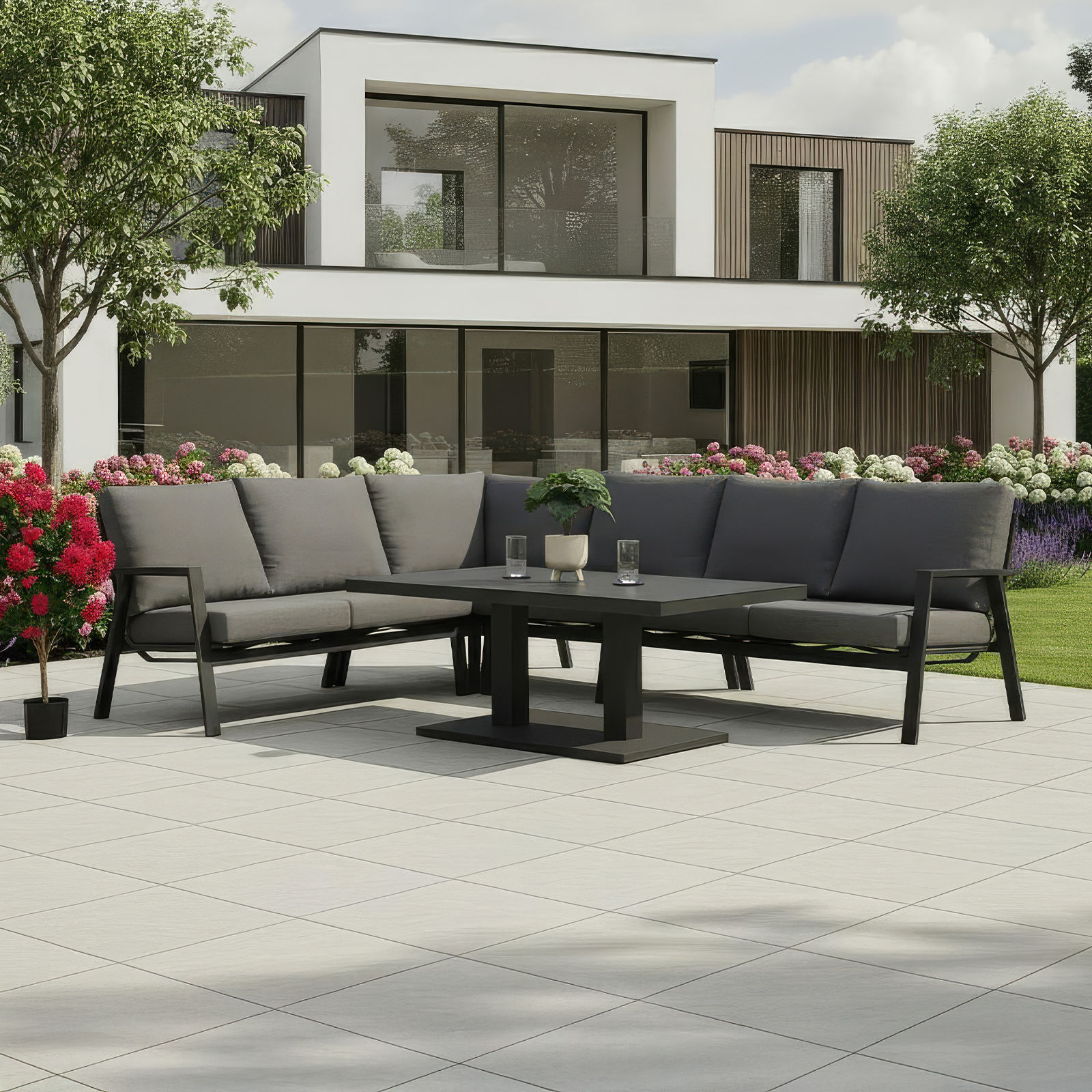 Nova - Zara L-Shaped Corner Sofa Lounge Dining Set with Rectangular Rising Table