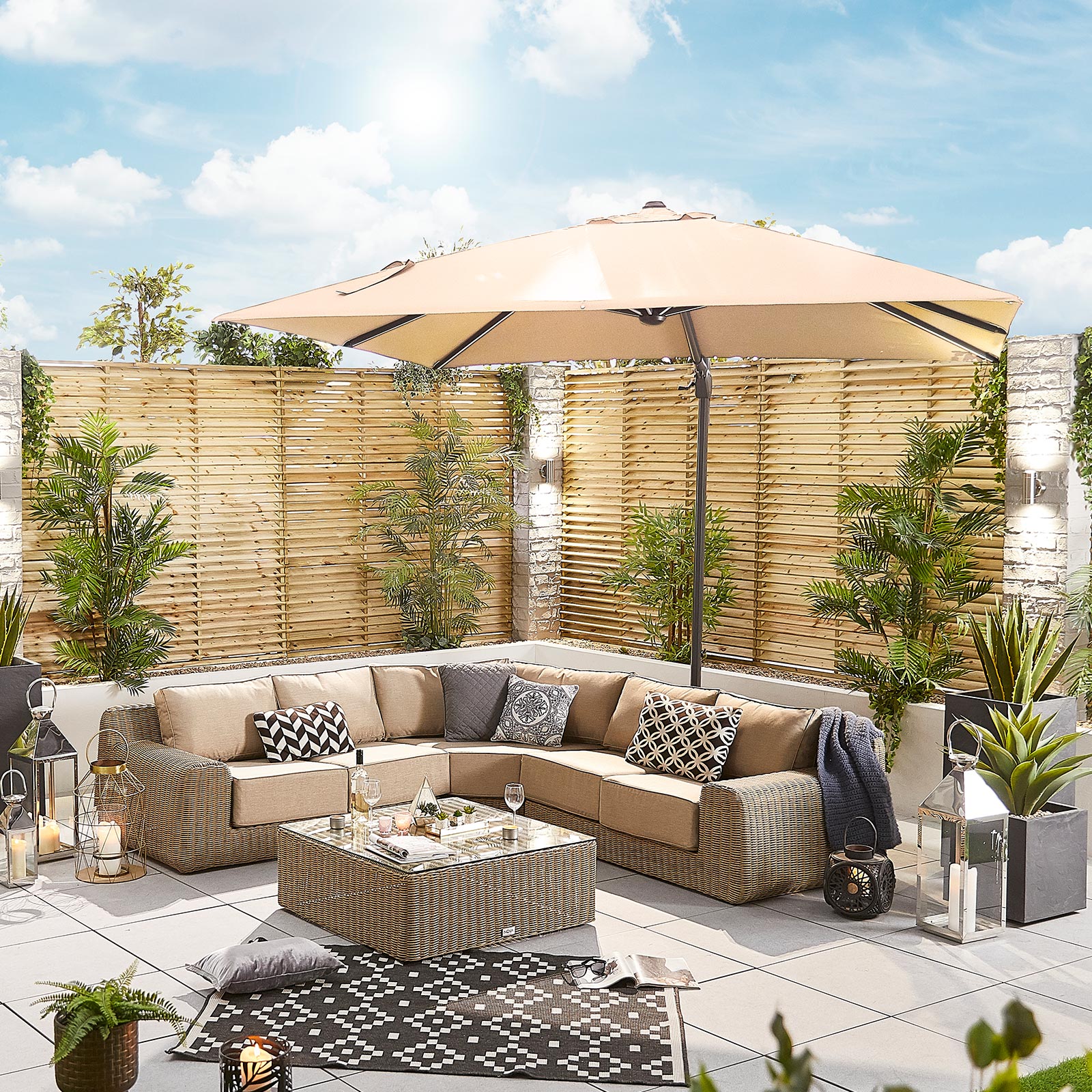 Nova - Galaxy Grey Frame LED Cantilever Parasol - 3m Square - Beige thumbnail 5