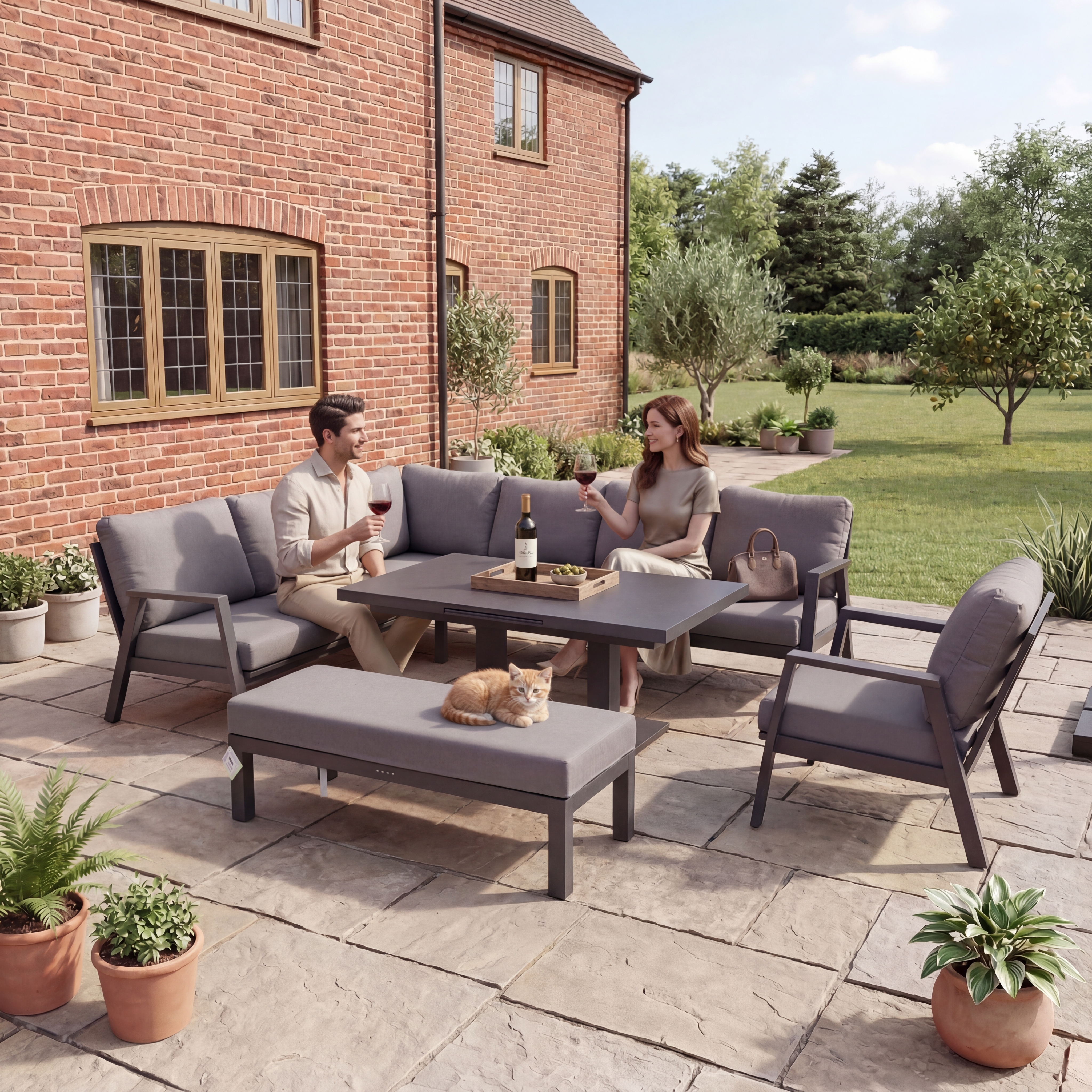 Nova - Phoenix L-Shaped Corner Sofa Lounge Dining Set with Armchair & Double Bench & Rectangular Extending Rising Table thumbnail 2