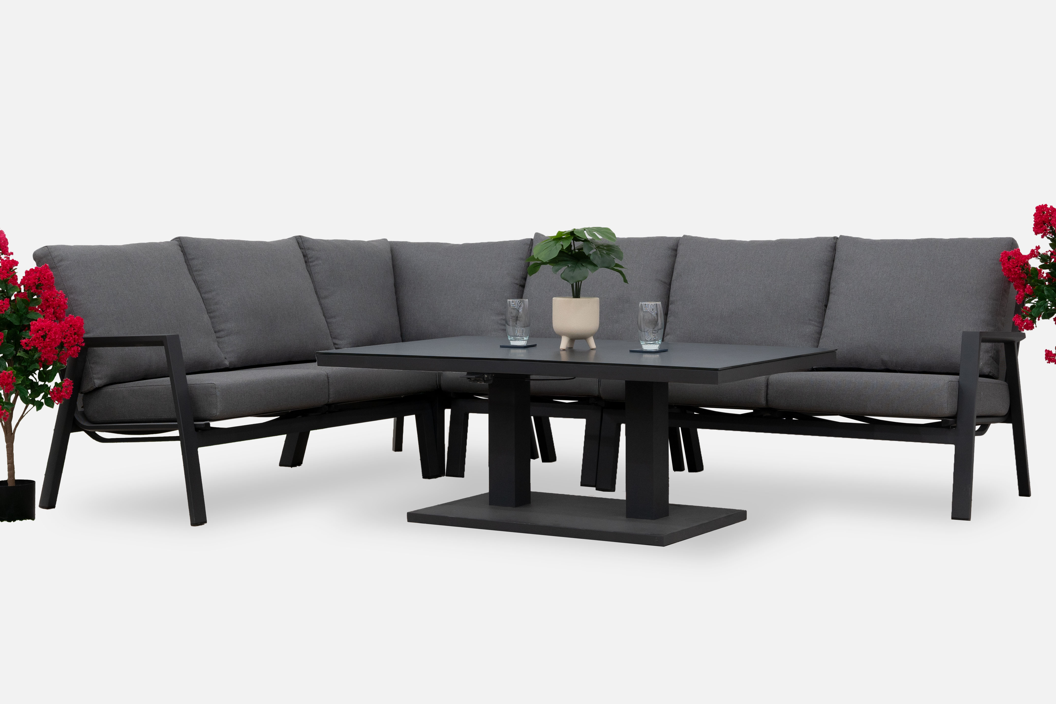 Nova - Zara L-Shaped Corner Sofa Lounge Dining Set with Rectangular Extending Rising Table thumbnail 2