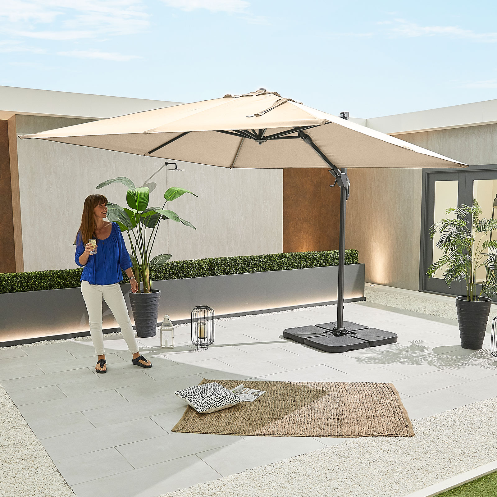 Nova - Genesis Grey Frame Cantilever Parasol - 3m Square - Beige thumbnail 1
