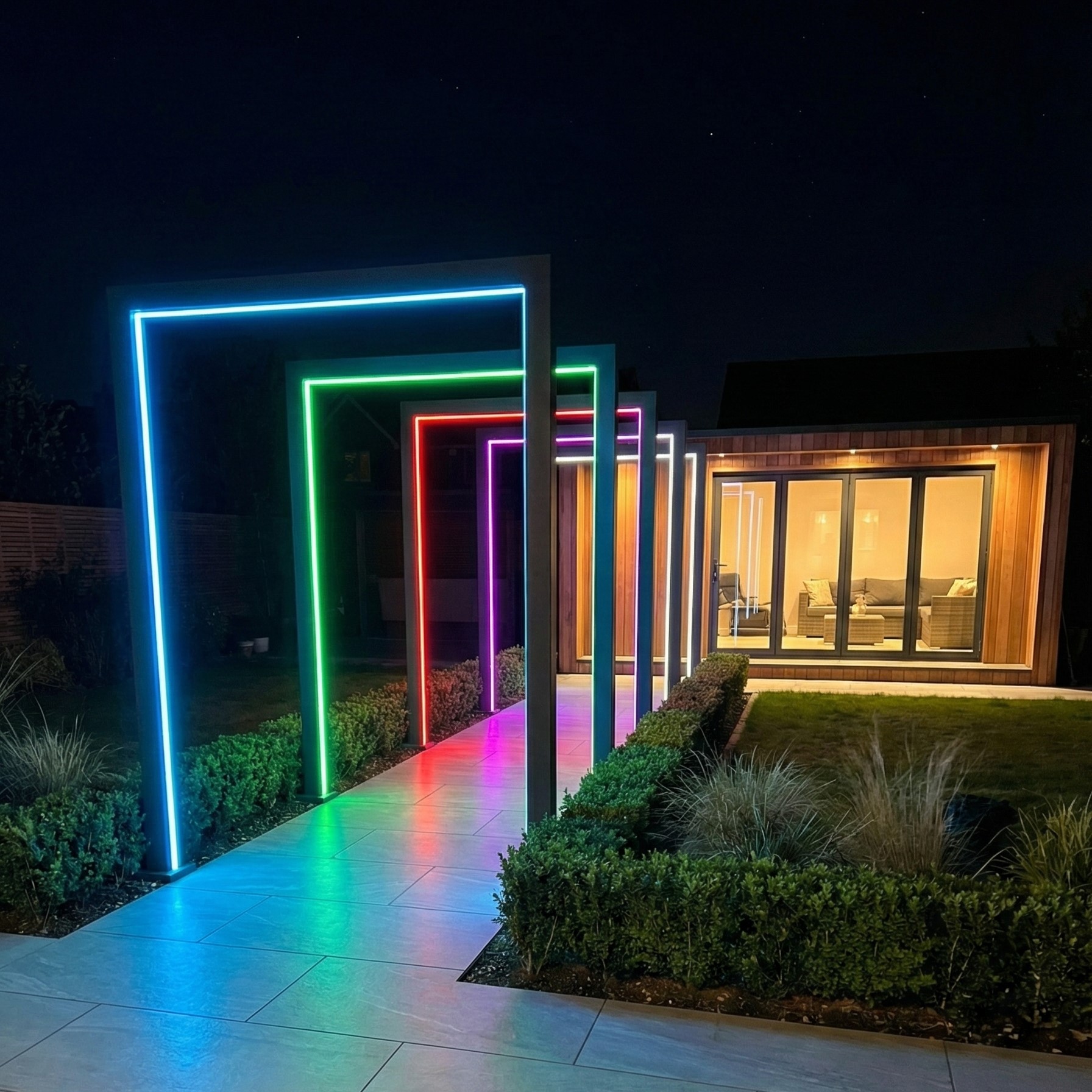 Nova - Set of 3 125cm Titan Pergola Arch RGBW LED Pathway Arch with Power Pack - Grey