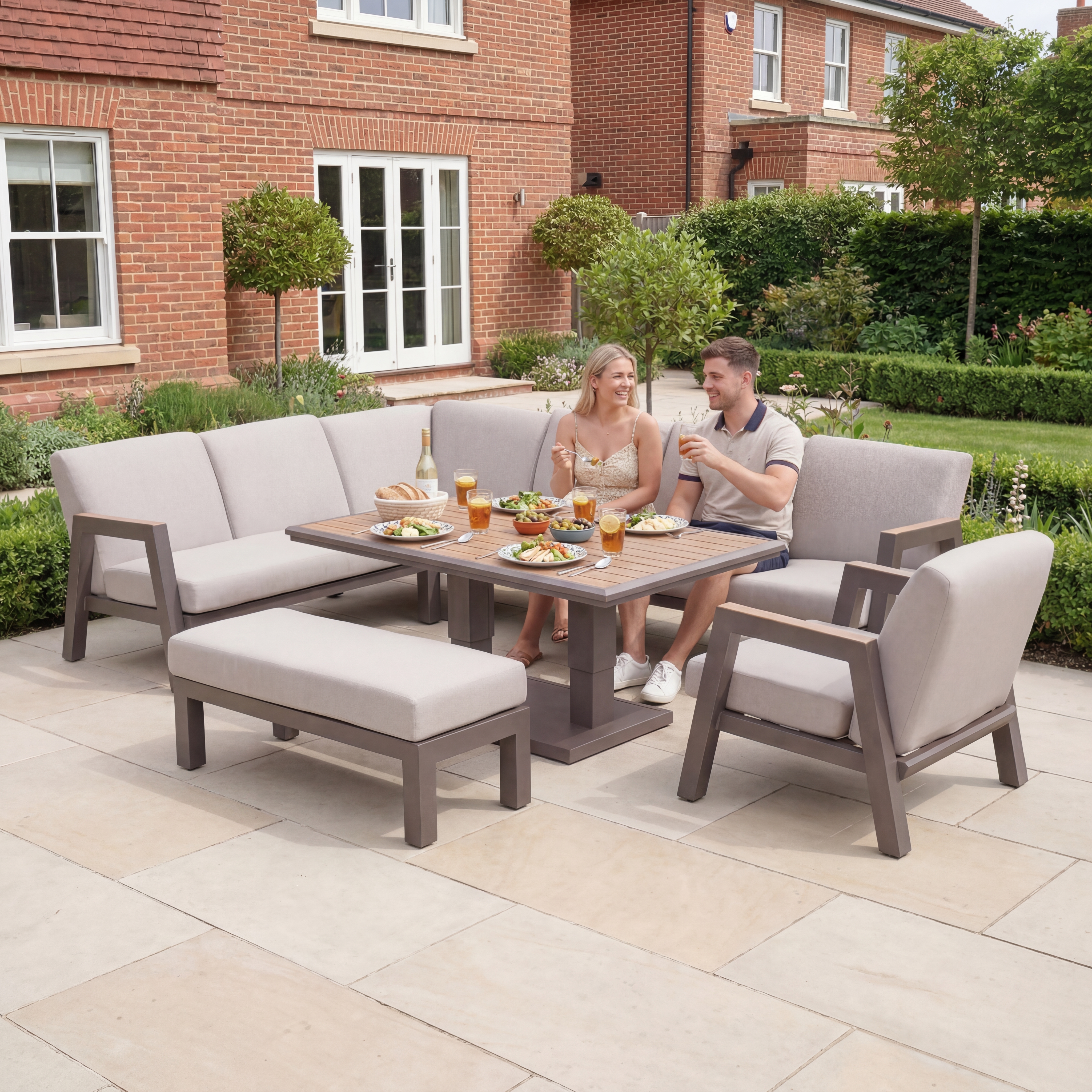 Nova - Hunter L-Shaped Corner Sofa Lounge Dining Set with Rectangular Rising Table thumbnail 2