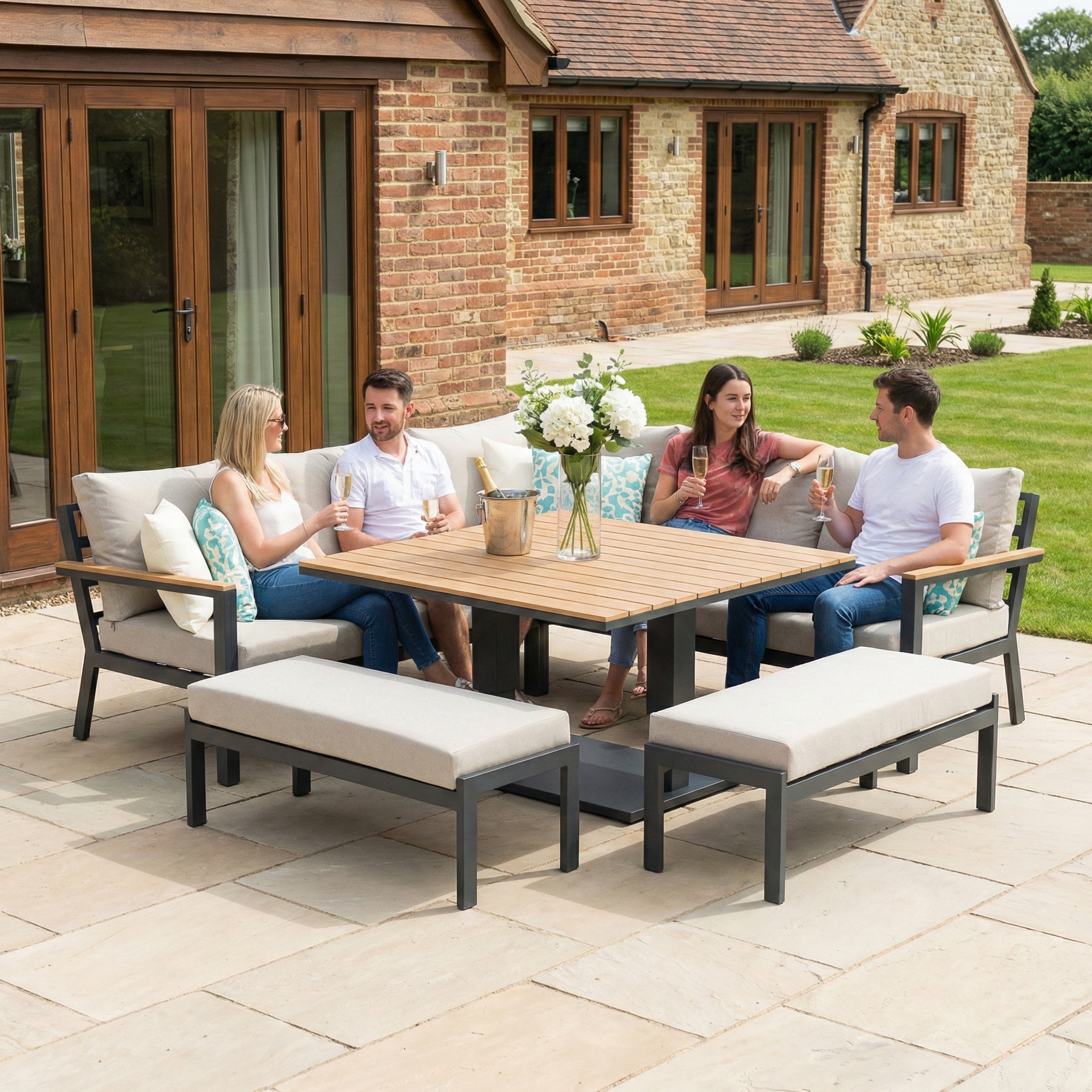 Nova - Heidi Deluxe Corner Sofa Lounge Dining Set with Square Rising Table thumbnail 2