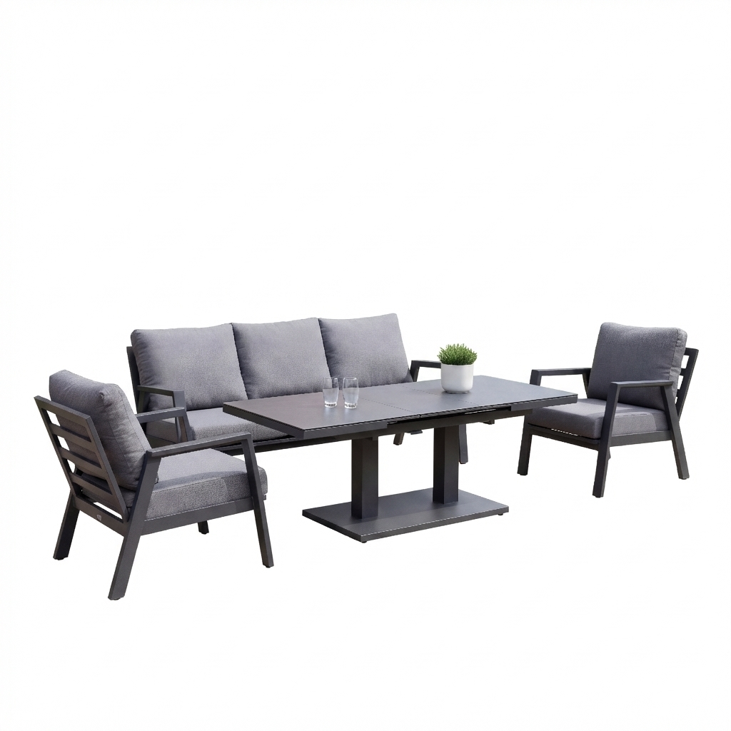 Nova - Phoenix 3 Seater Sofa Lounge Dining Set with Rectangular Extending Rising Table - Grey thumbnail 5