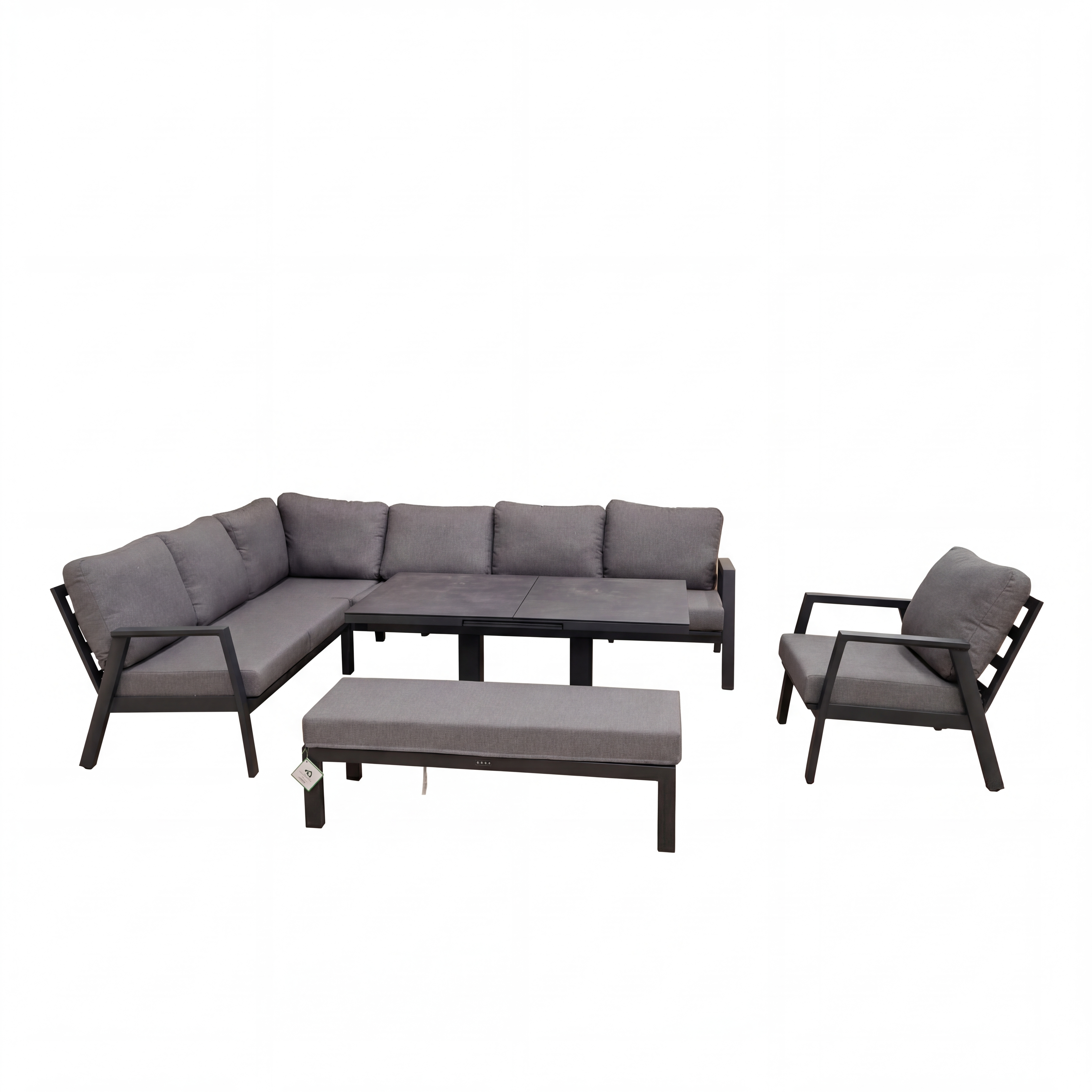 Nova - Phoenix L-Shaped Corner Sofa Lounge Dining Set with Armchair & Double Bench & Rectangular Rising Table thumbnail 3