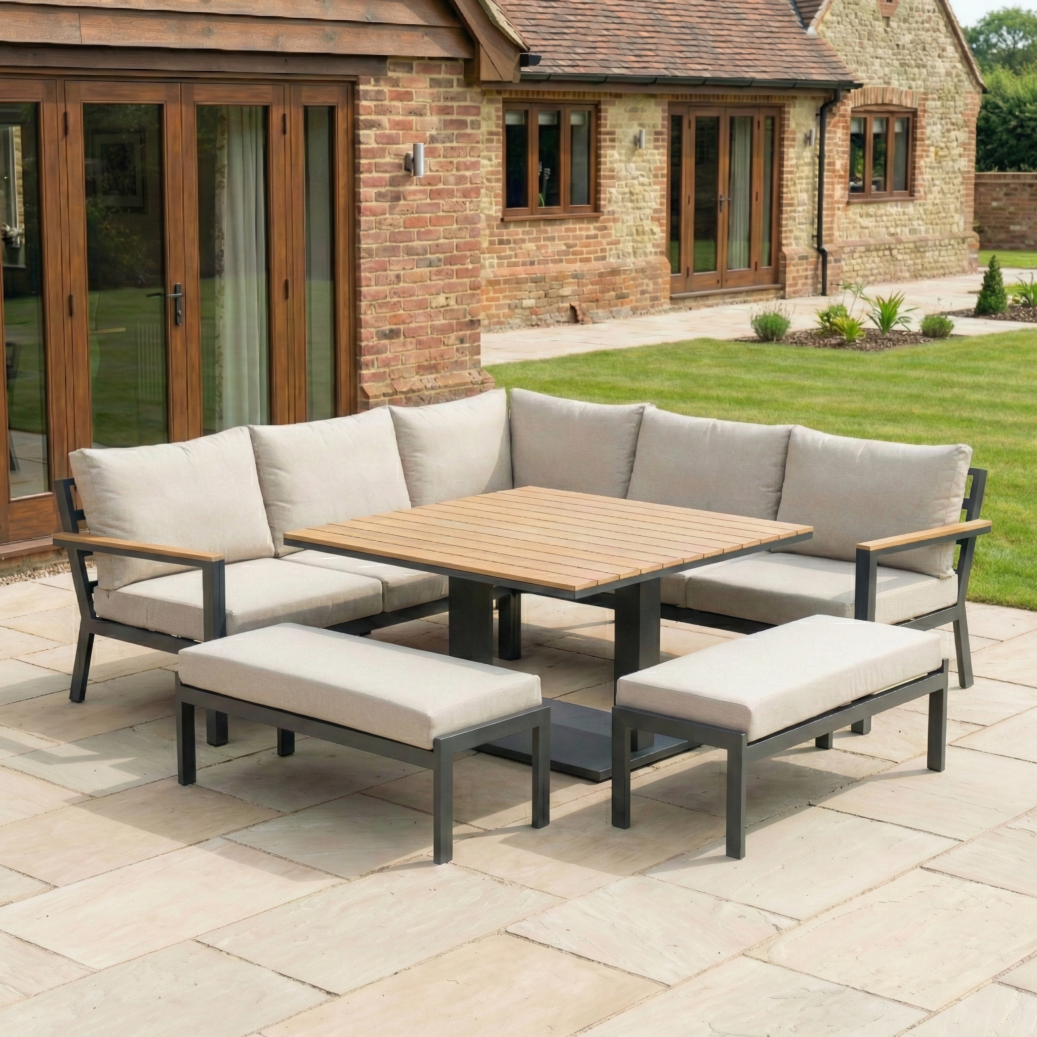 Nova - Heidi Deluxe Corner Sofa Lounge Dining Set with Square Rising Table thumbnail 1