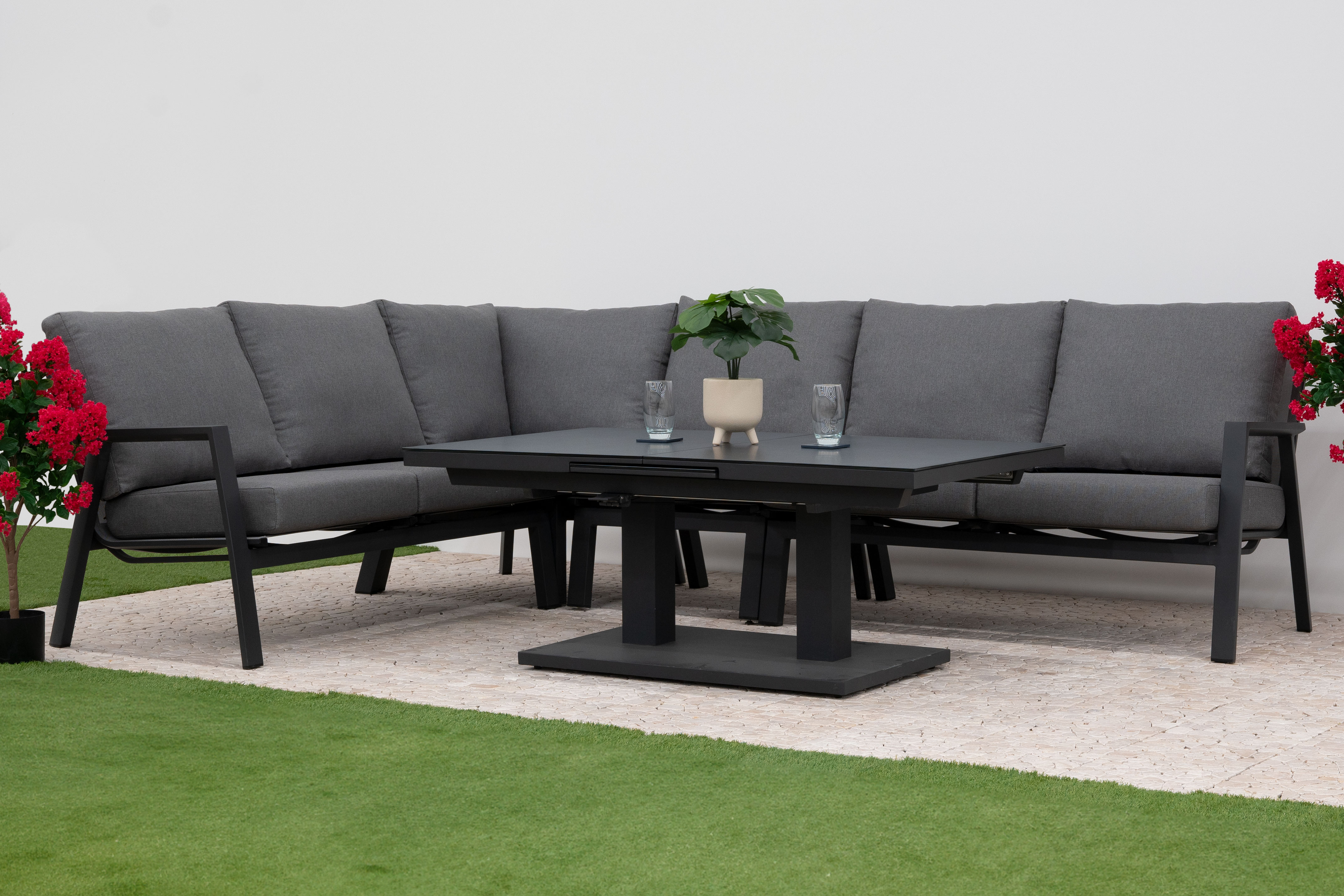 Nova - Zara L-Shaped Corner Sofa Lounge Dining Set with Rectangular Rising Table thumbnail 4