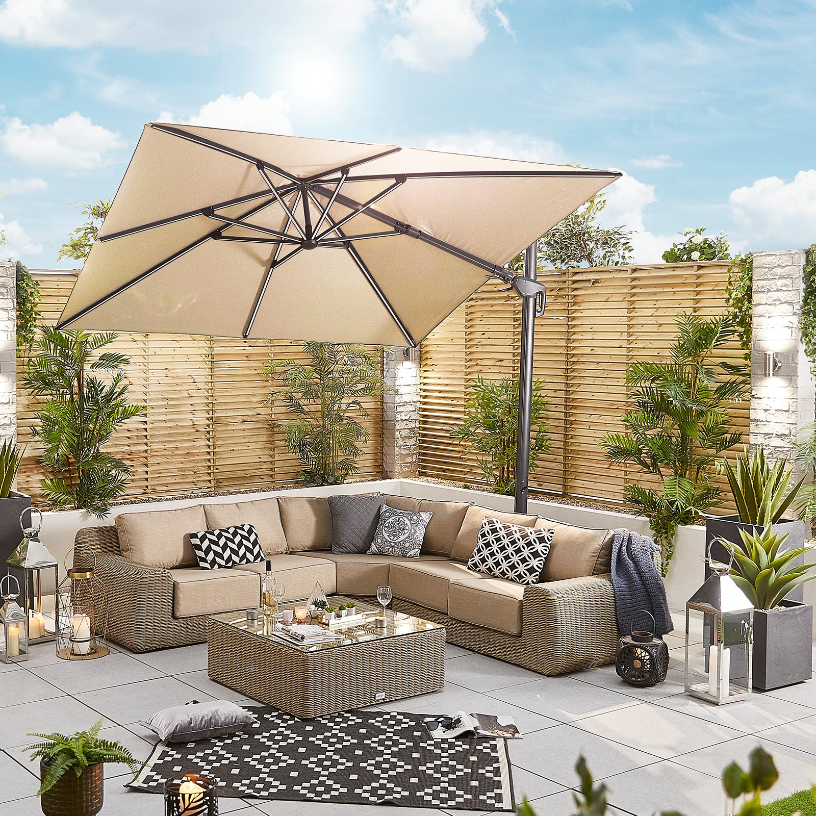 Nova - Galaxy Grey Frame LED Cantilever Parasol - 3m Square - Beige thumbnail 3
