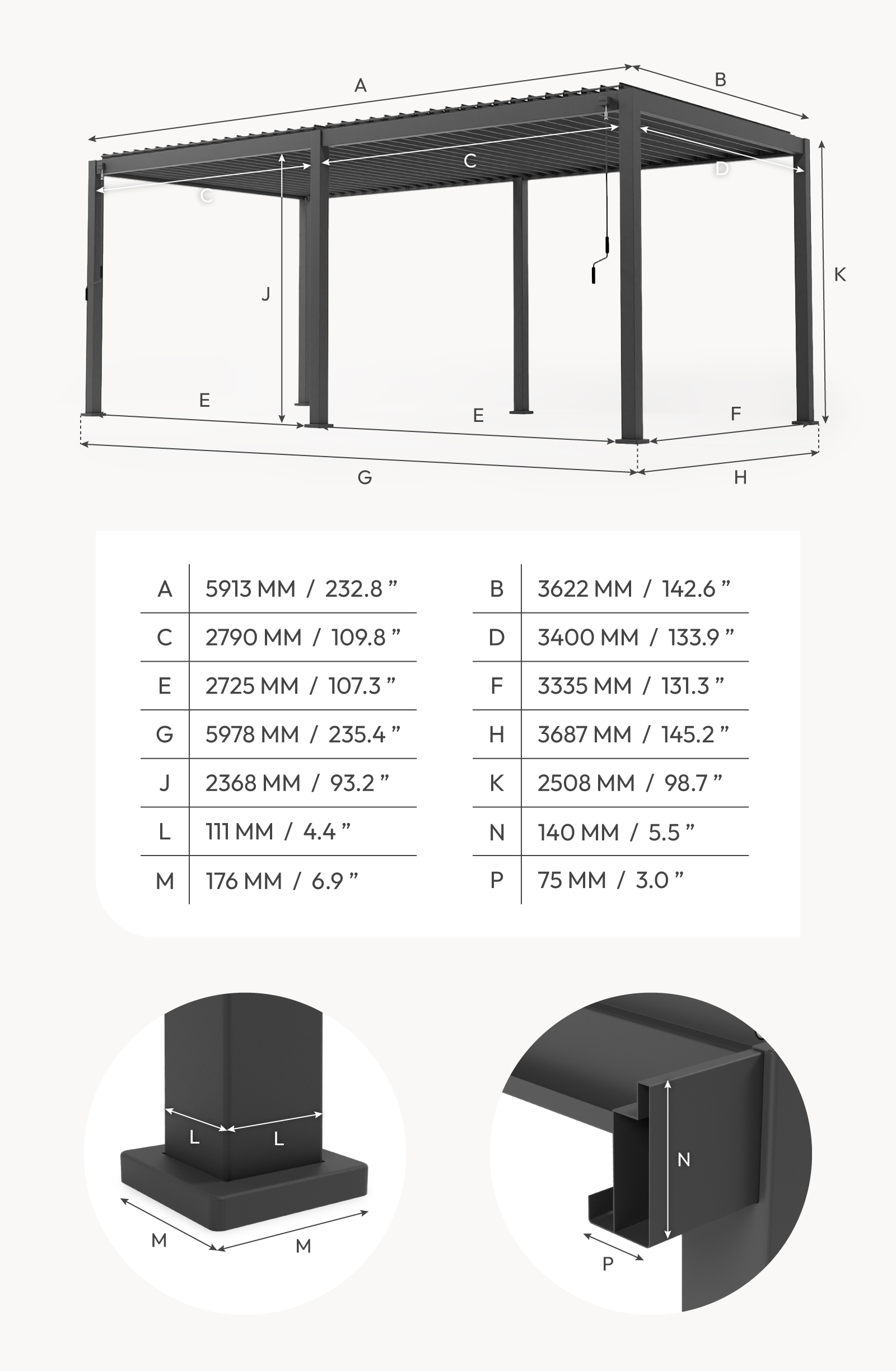 Nova - Titan Freestanding Aluminium Pergola - 6m x 3.6m Rectangular - Grey thumbnail 17