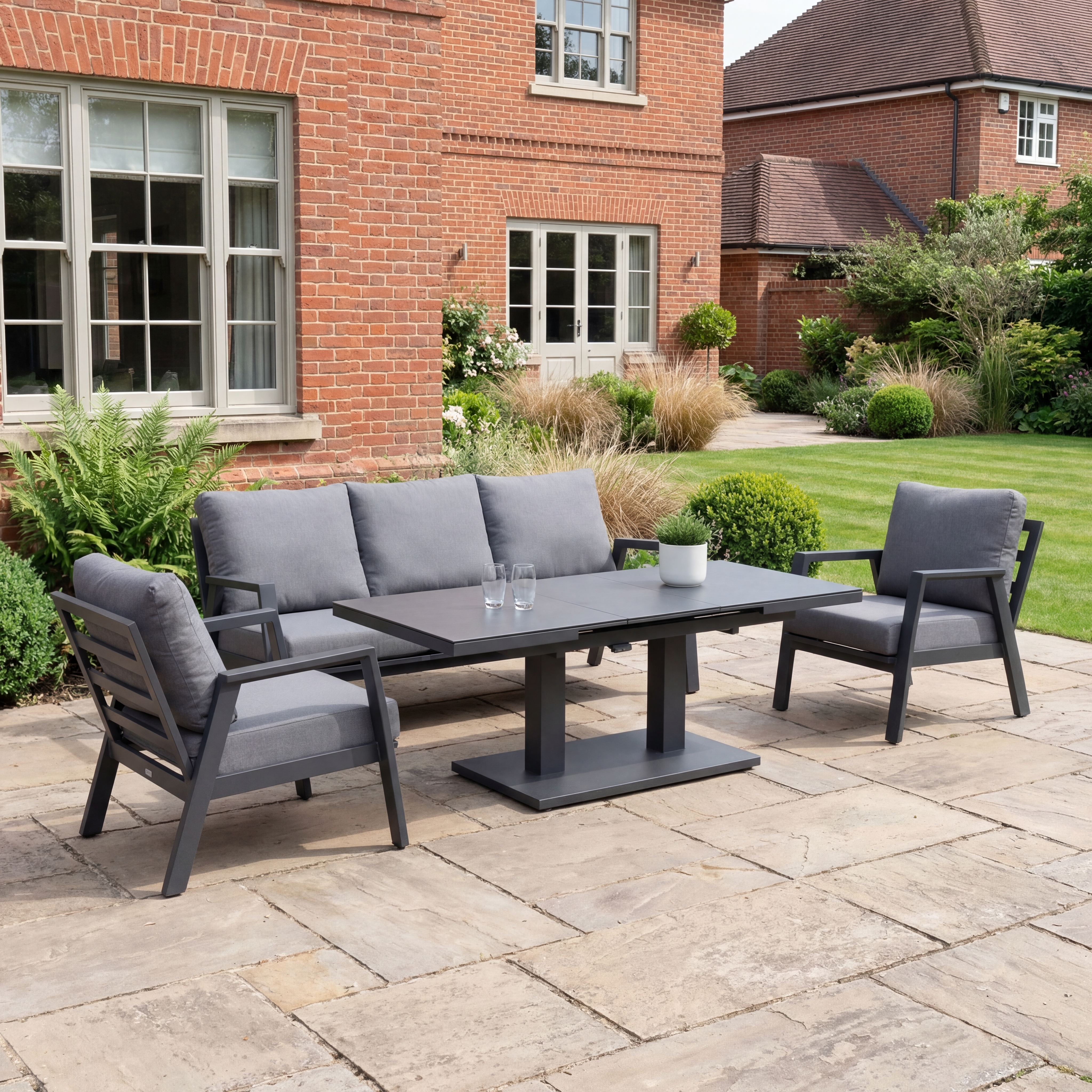 Nova - Phoenix 3 Seater Sofa Lounge Dining Set with Rectangular Extending Rising Table - Grey thumbnail 2
