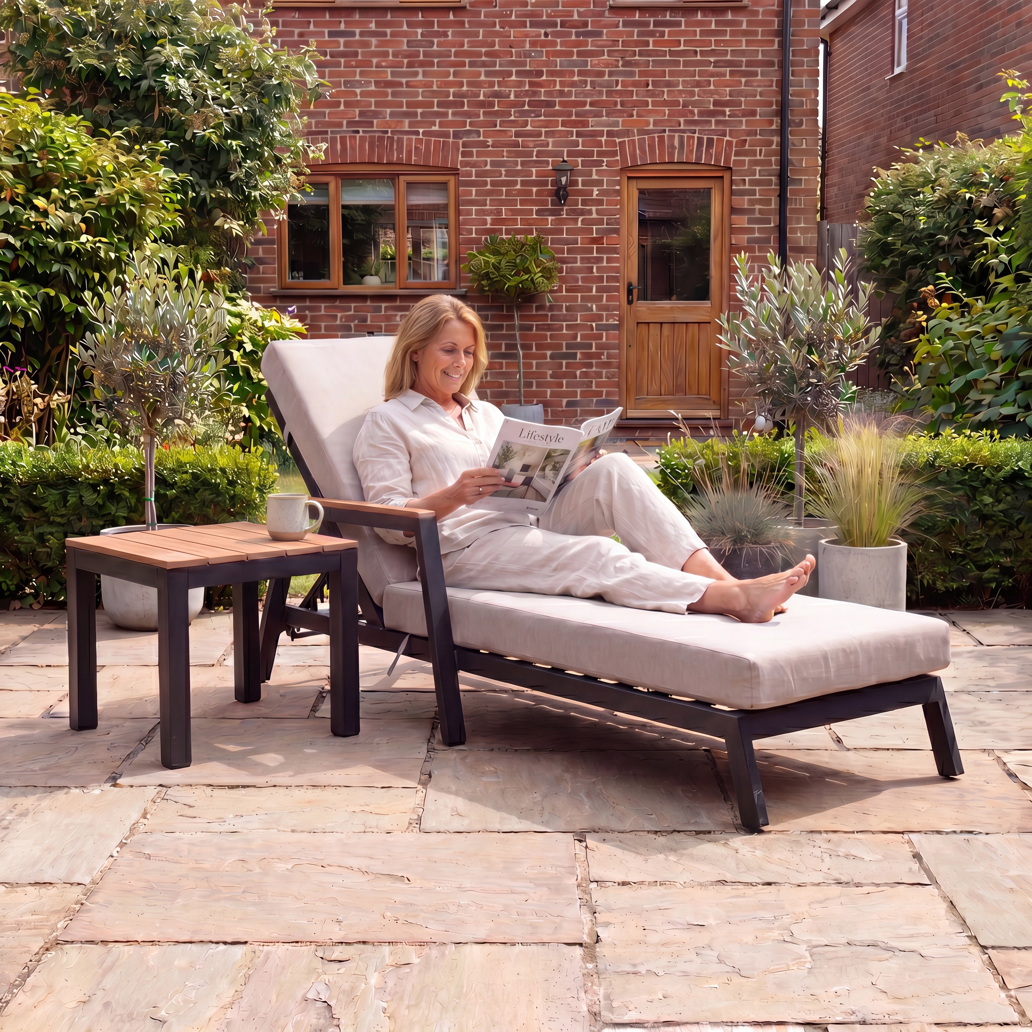 Nova - Heidi Sun Lounger Set of 2 with Square Side Table thumbnail 2