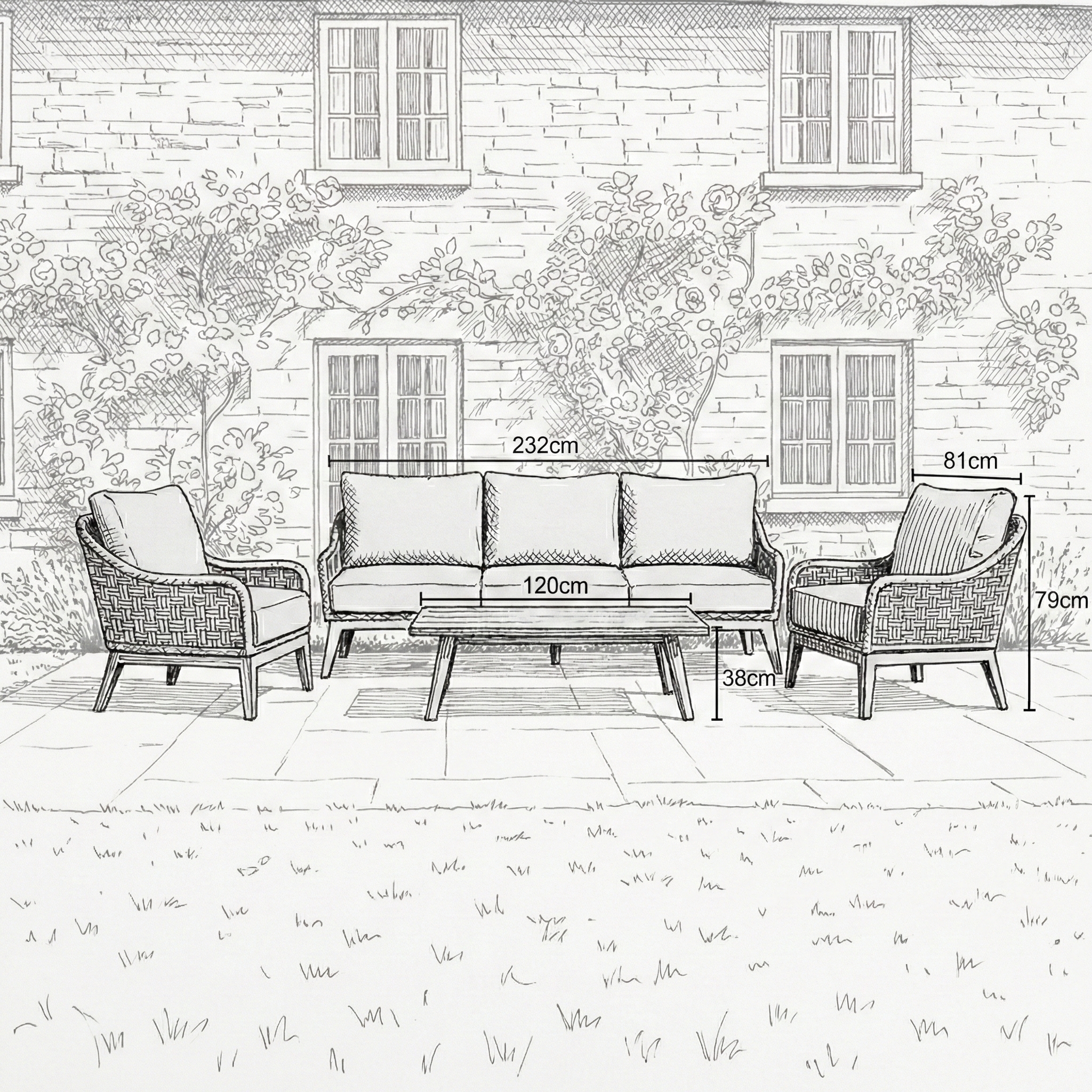 Nova - Summer 3 Seater Sofa Lounging Set with Rectangular Coffee Table thumbnail 6